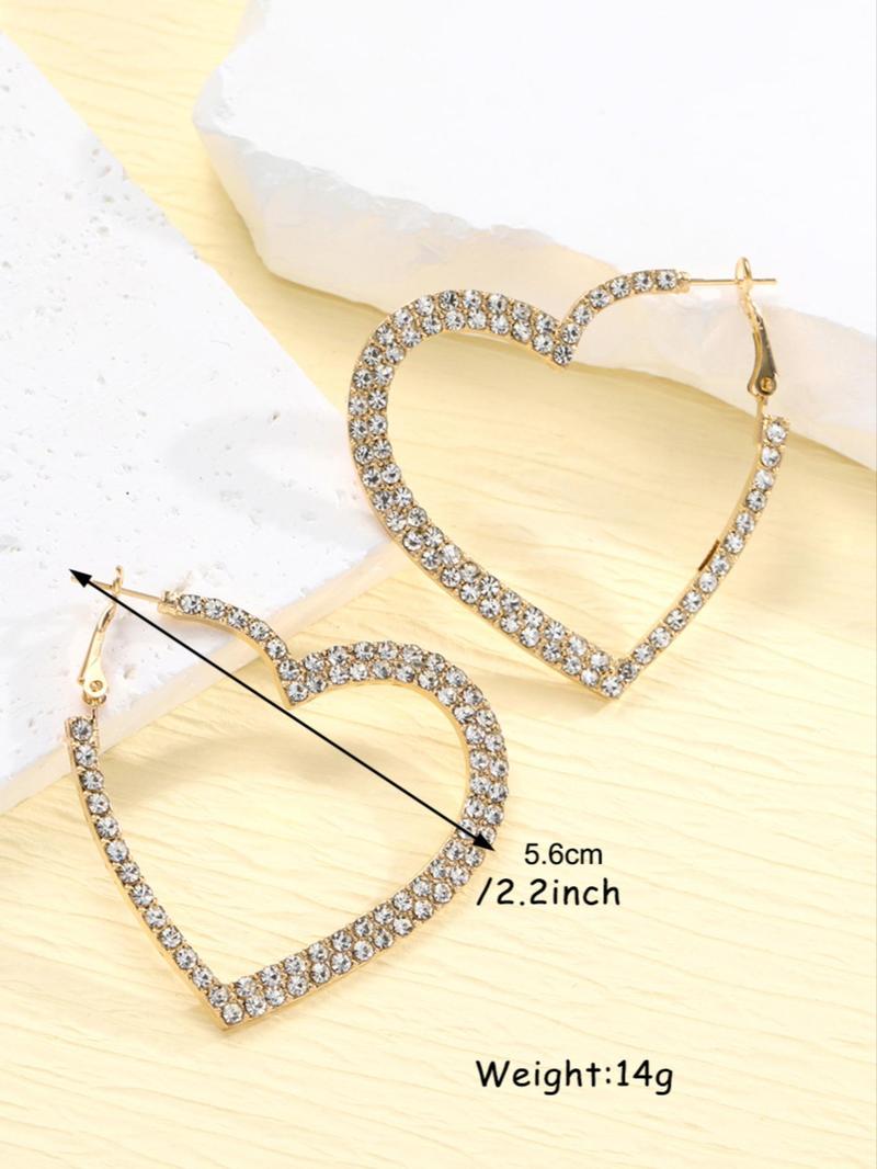 1 Pair Women's Elegant Rhinestone Decorated Hoop Earrings, Casual Trendy Hoop Earrings, Fashionable Jewelry for Party & Daily Decoration