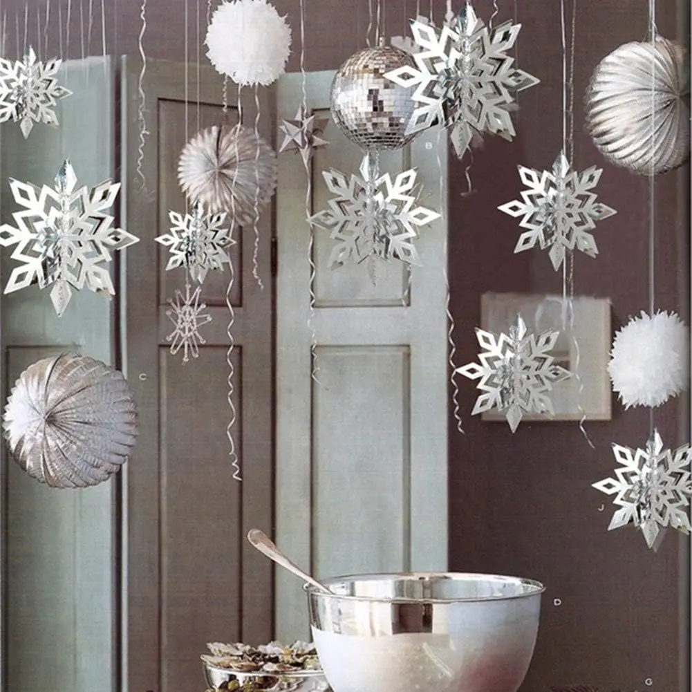 24 count Snowflake Christmas  Party Decor Supplies,12 PCS   Snowflakes & 12 count  White Paper Snowflakes  Garland for Christmas Winter Holiday  Year Wonderland Party Decoration