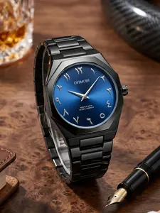 OFIMOBI Luxury Style Men Stainless Steel Quartz Watch Octagonal Shell Classic Arabic Numeral Dial Male Hand Watch