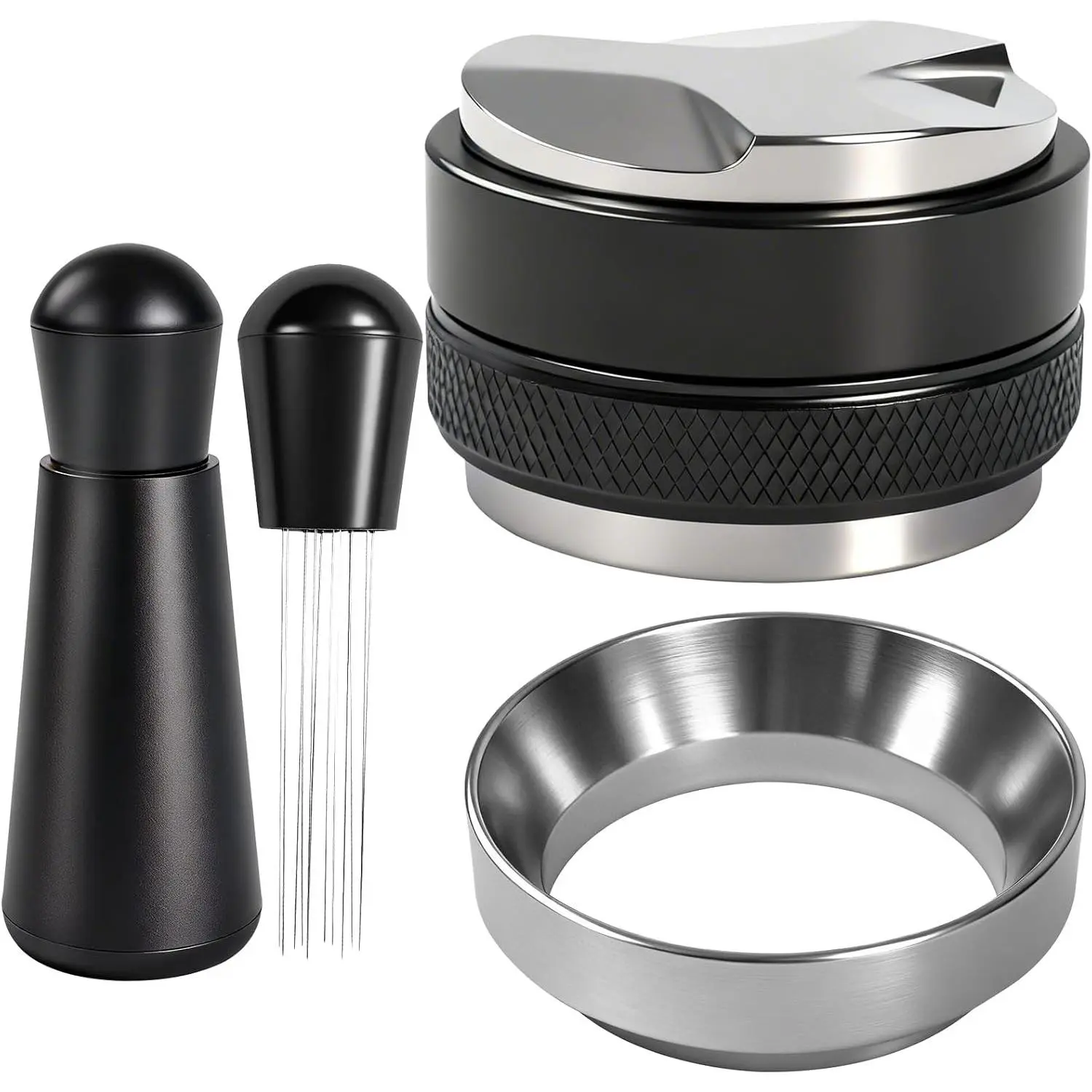 Espresso Accessories Kit,51mm Coffee Distributor & Tamper Leveler,Dosing Funnel set and WDT Tool for Delonghi,Brebille 51mm Machine and Portafilters.