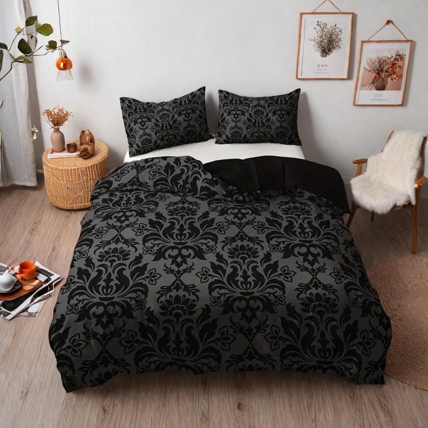 Baroque Printed Bedding Set, 1 Count Duvet Cover & 2 Counts Pillowcase without Filler, Soft Comfortable Bedding Set for Home Bedroom, Decorative Duvet Cover