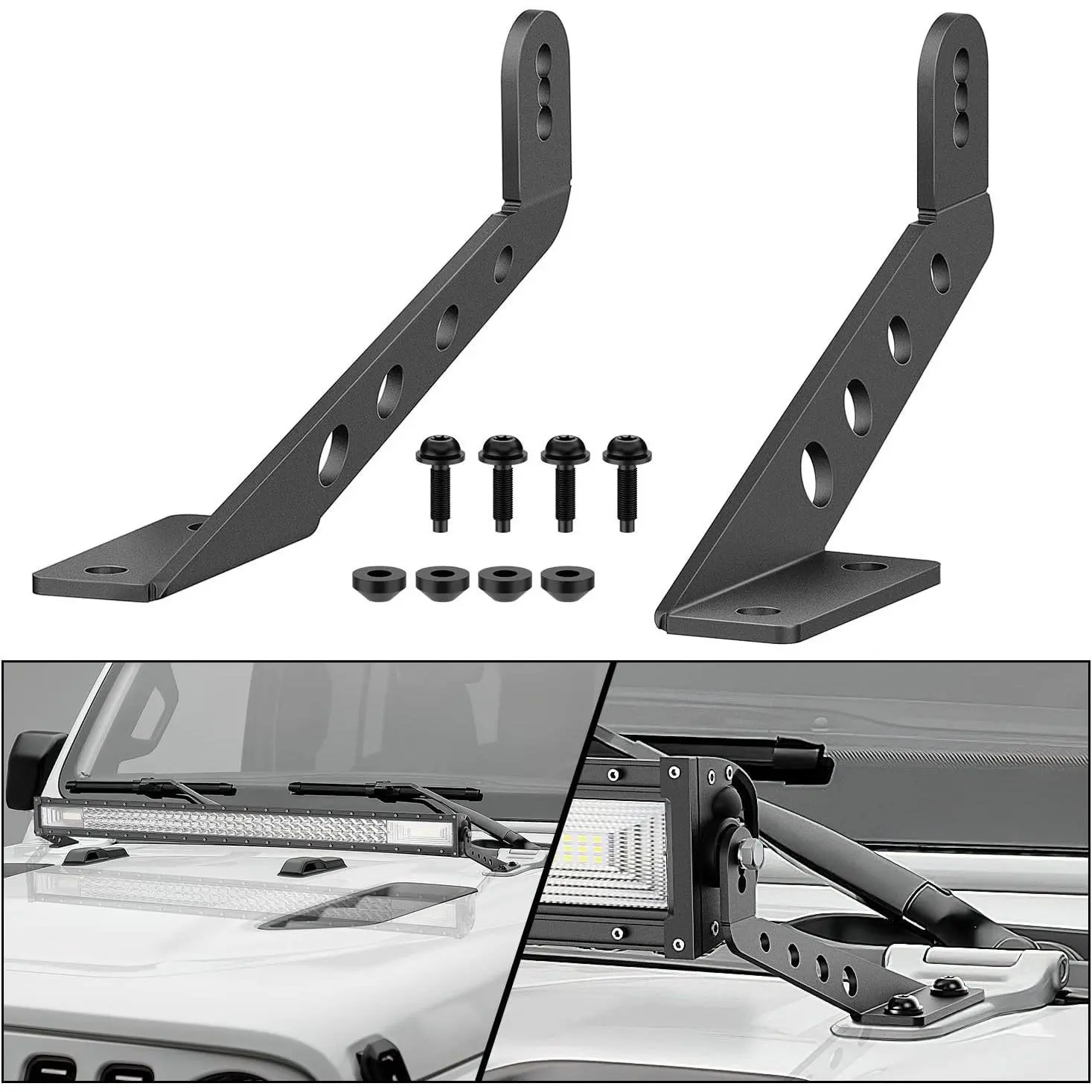 Nilight 2PCS Stainless Steel Hood Mount Straight Light Brackets - Single Row 32in LED Light Bar Hardware, Adjustable Height, Corrosion-Resistant Steel, Easy Install, Off-Road Fitment for 2018-2026 Wrangler JL JLU, Gladiator JT