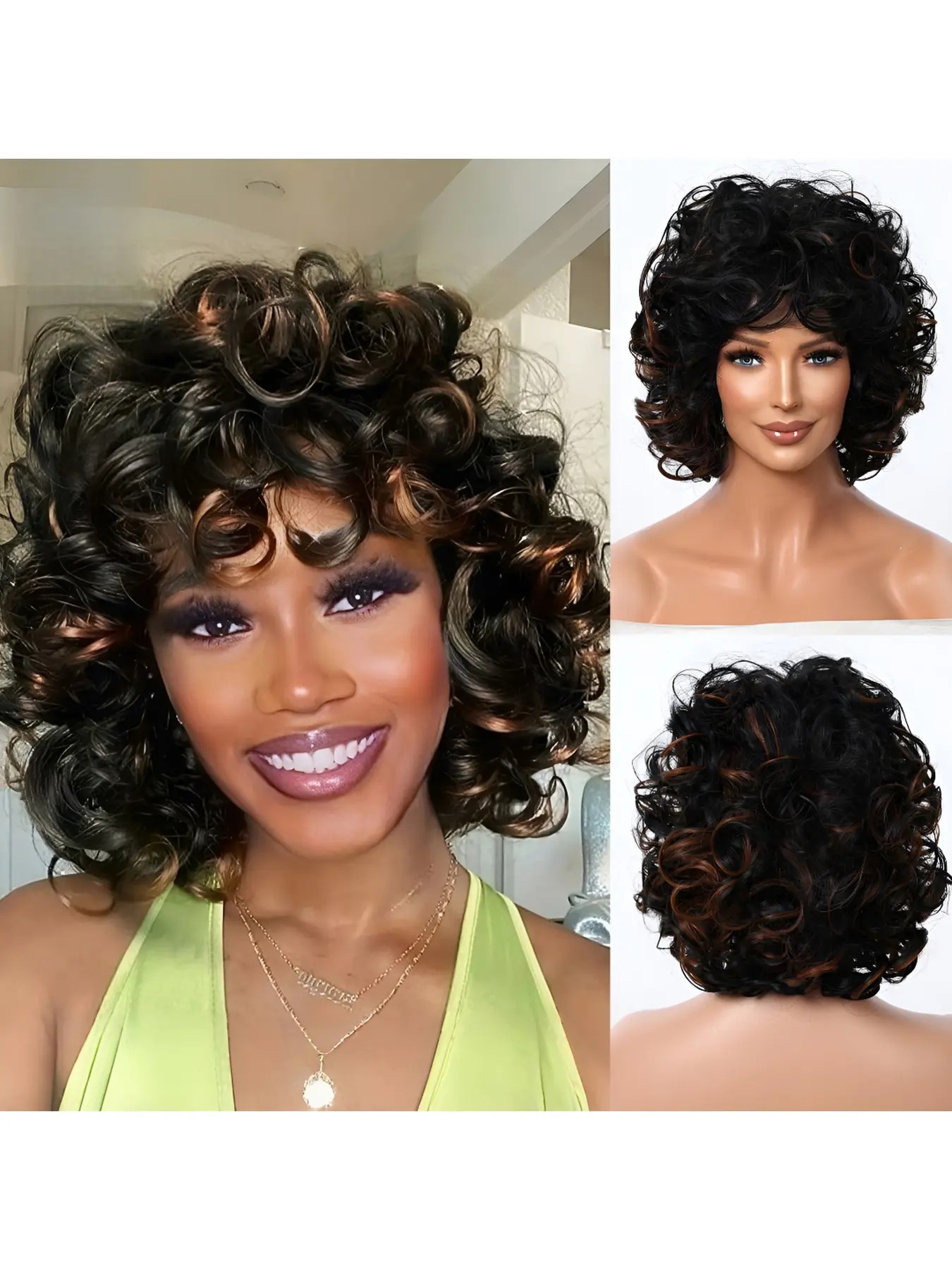 Fashion Fluffy Short Small Curly Wigs for Women, Natural Bouncy Tight Curls Synthetic Full Head Wig, Heat Resistant Daily Wear Party Women Wigs Wigs