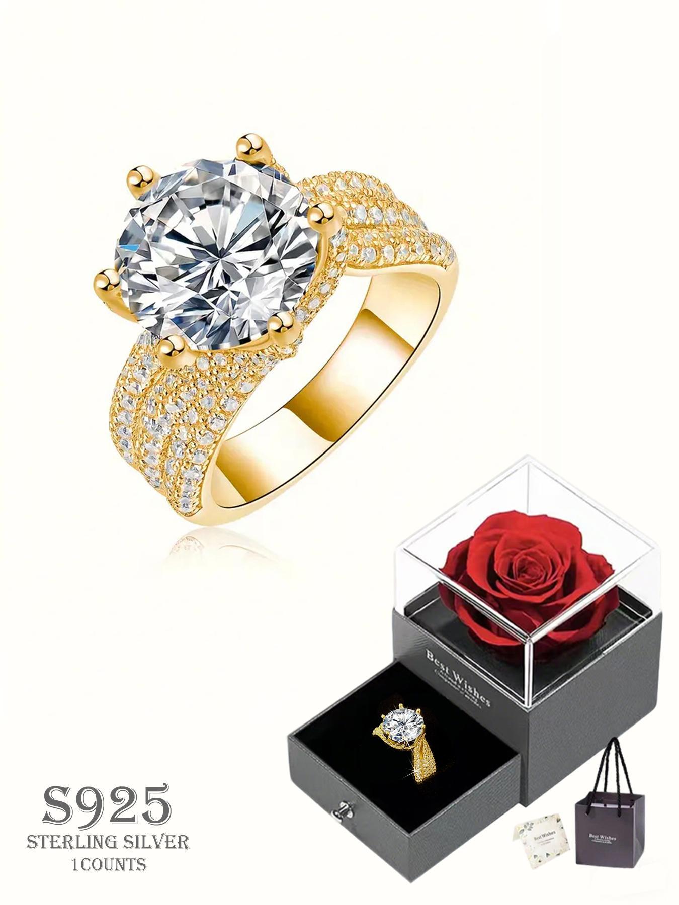 S925 Sterling Silver Fashion Promise Ring, Luxury Engagement Ring for Women, Trendy All-match & Exquisite Jewelry for Birthday Gift with Box, Gifts for Girlfriend