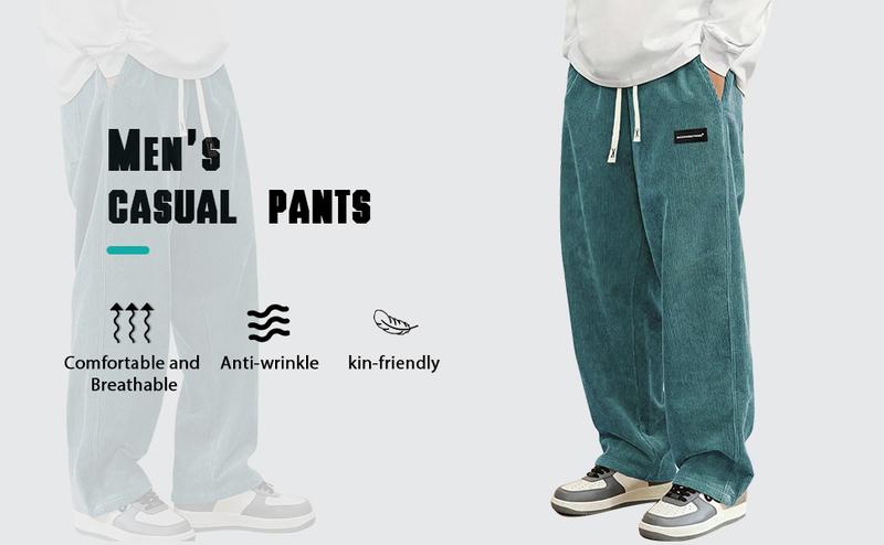 2pcs Men'S Casual Two-Tone Corduroy Pants, Men's Sweatpants Loose Fit, Vintage Texture, Comfortable Wear, Straight Leg, Mid Waist, Solid Color, Comfortable Leisurewear|Vintage Corduroy|Polyester Corduroy