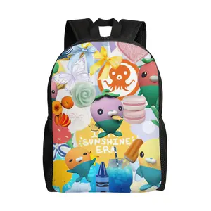 Cute Sunshine Era Octonauts Cartoon Collage Print Backpack Pastel Macaron Fruit Bow Butterfly Design 600D Oxford Lightweight Laptop Bag Padded Straps For Girls Kids School Daily Travel Carry