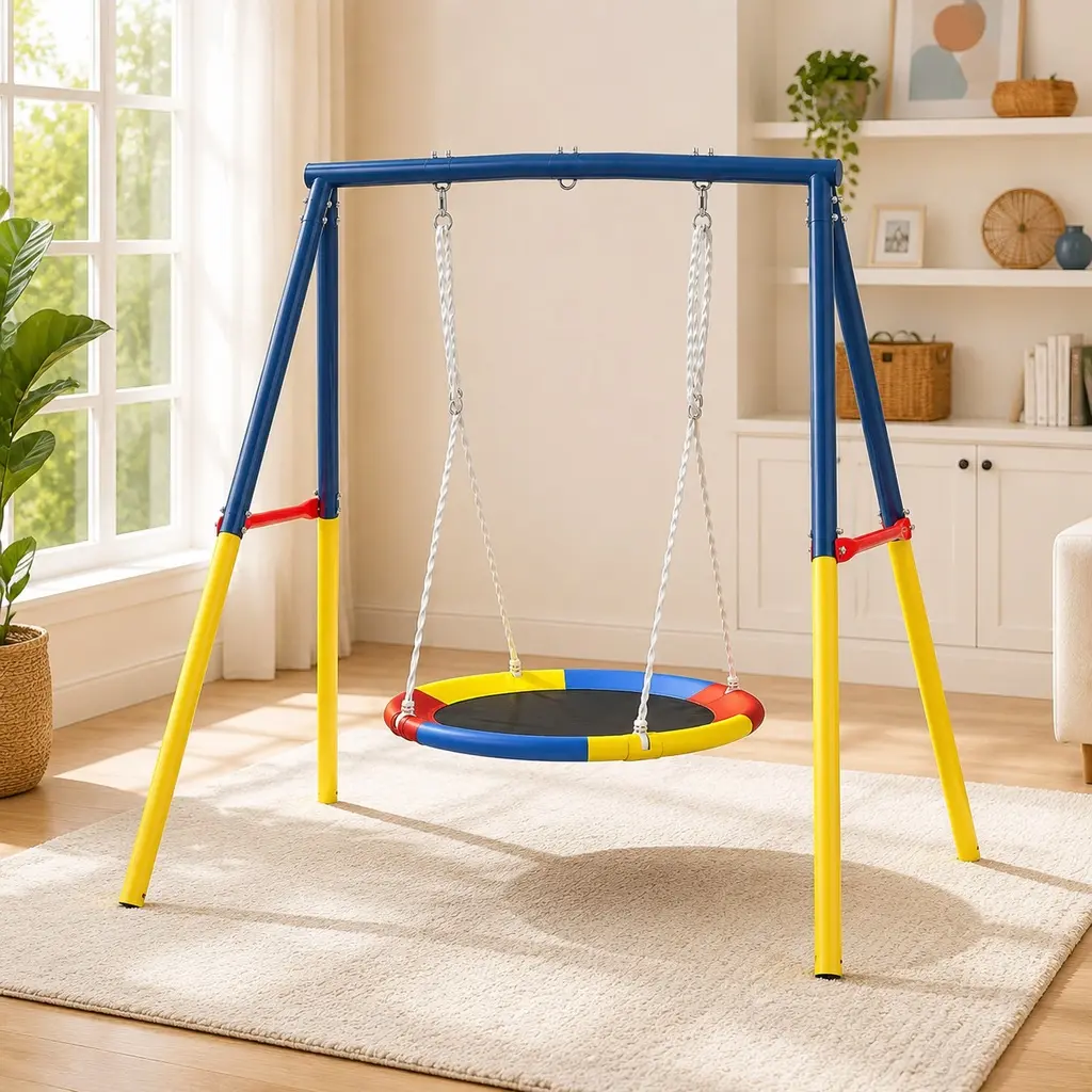 Flying Saucer Swing Set with Heavy Duty A-Frame Metal Stand, Full Steel, 440 lbs Capacity, Outdoor for Kids and Adults, Backyard Playground Playset
