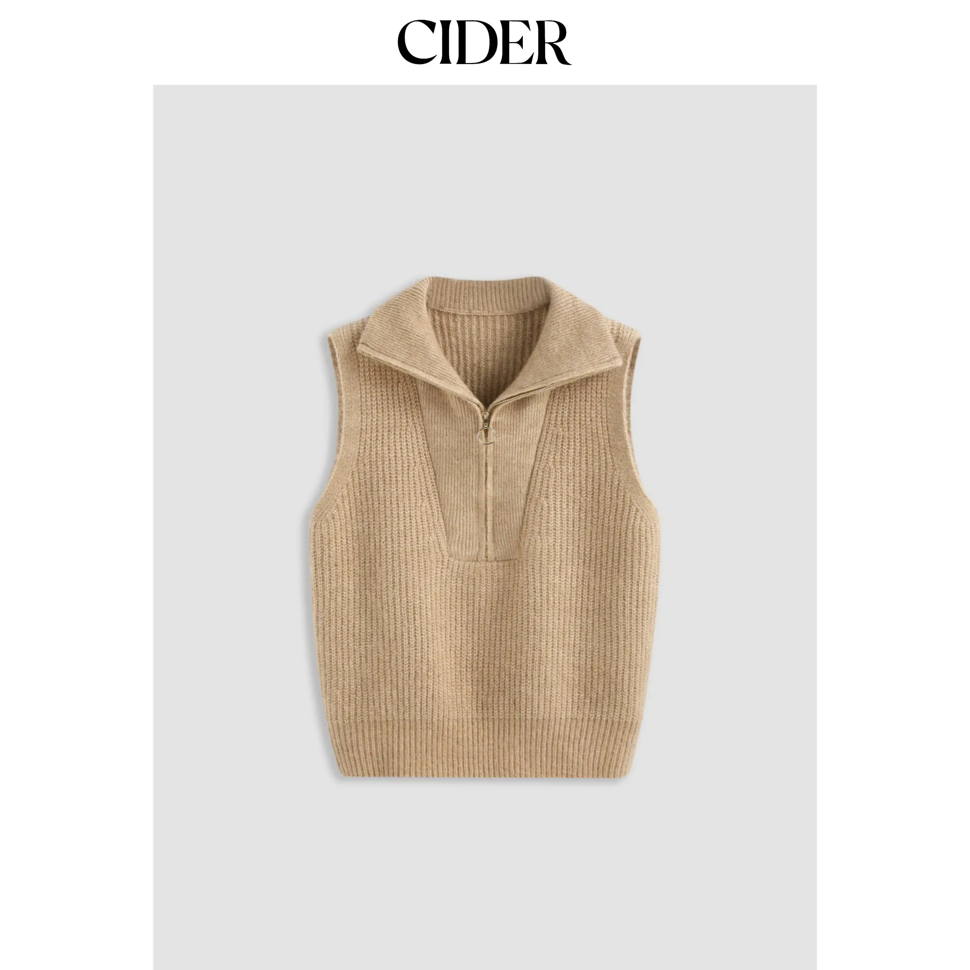 Solid Zip Up Knitted Vest SohoChic