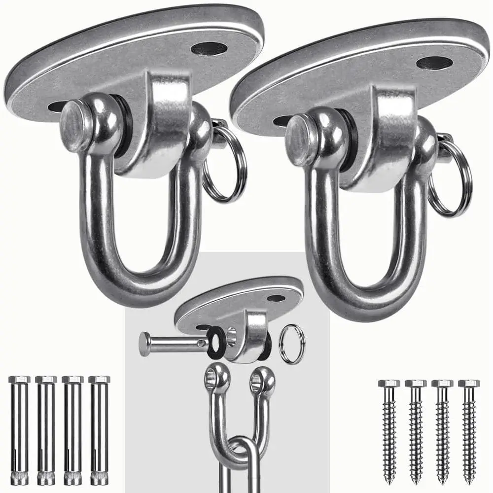 2 Pieces 2000 lb Capacity Stainless Steel 180° Swing Hangers, Heavy Duty Swing Hooks for Concrete Ceiling Wooden, Hanging Hardware for Por Porch Playground Hammock Gym Swing Sets