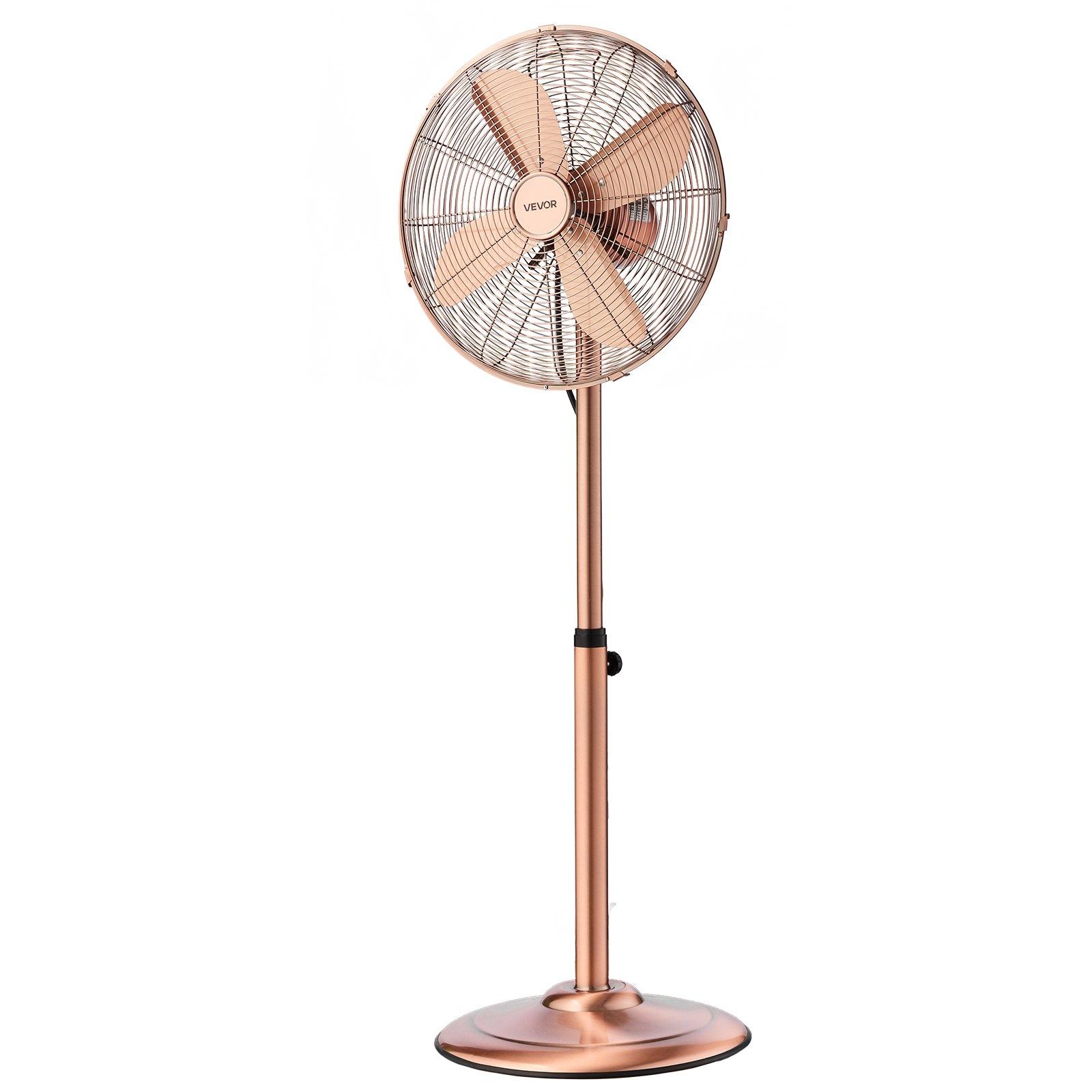 VEVOR 16-Inch High Velocity Pedestal Fan, 1450 CFM Industrial Standing Floor Fan with Handle, 75 °   Oscillating, 3-Speed Adjustable Height, Metal Made for Commercial, Garage, Workshop, Home, Copper