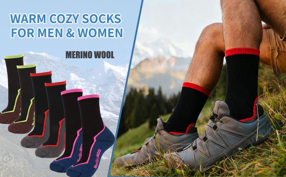 Merino Wool Hunting Hiking Crew Socks for Men & Women,Ski Socks Warm Breathable,Sport Socks 3 Pairs