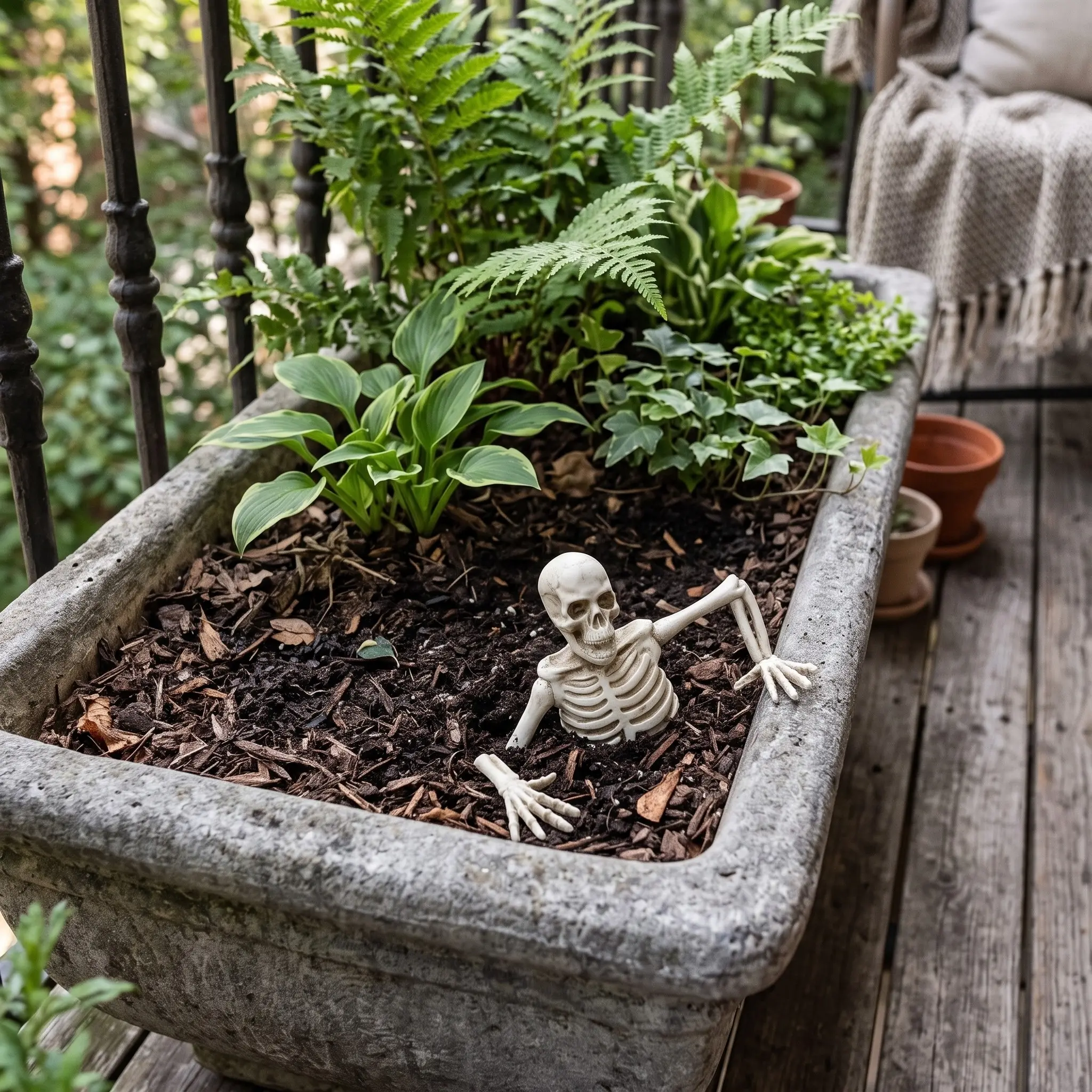 Vintage Distressed Half-Body Skull Planter Decoration, Ideal for Bonsai Pots, Garden Beds, Halloween Yard Displays, Unique Decorative Piece