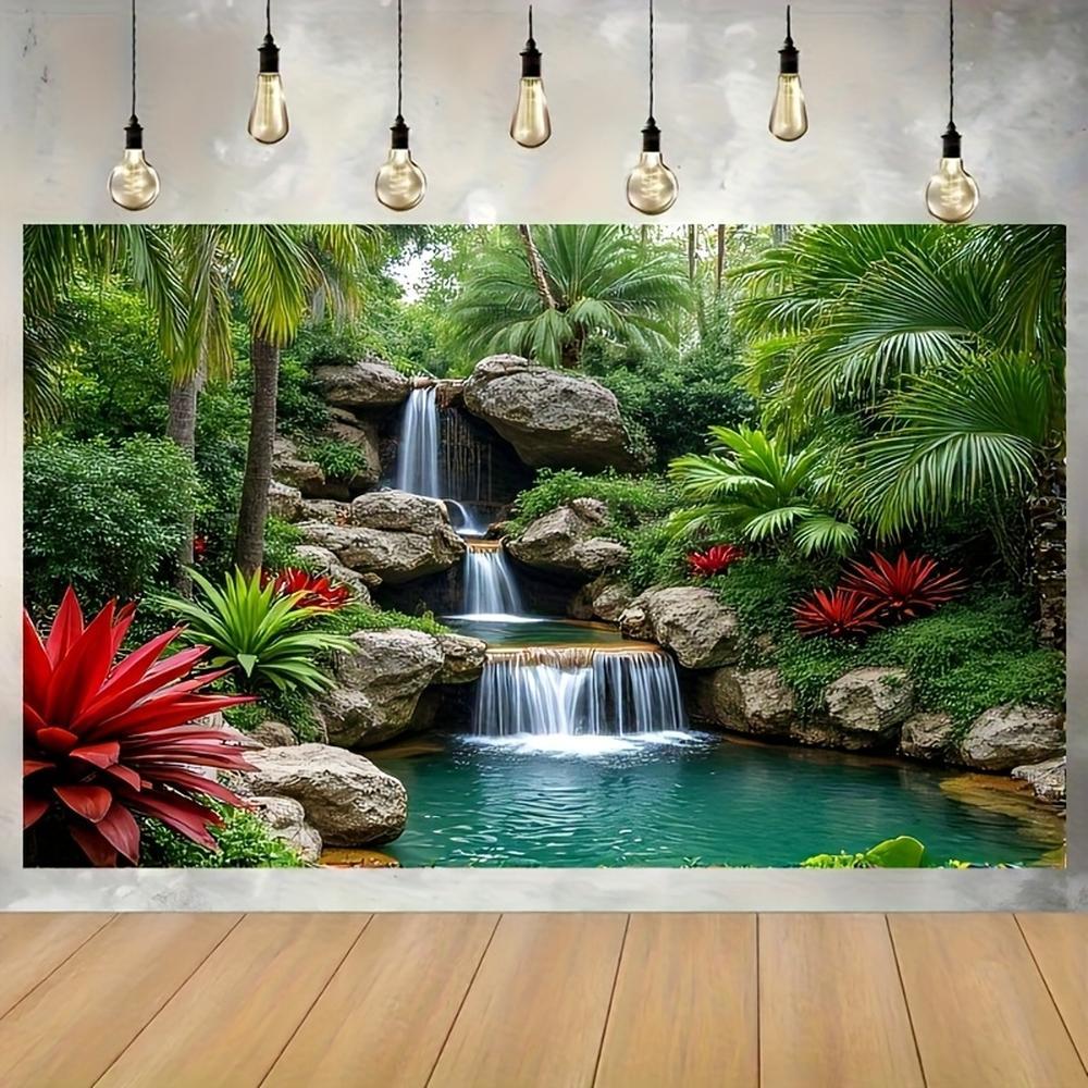 1PC,2D Flat Tropical Rainforest Waterfall Tapestry, Natural Scenery Wall Hanging, Decorative Cloth for Bedroom & Living Room, Outdoor Picnic Mat, Digitally Printed Tapestry, Ideal for Homestay Deco