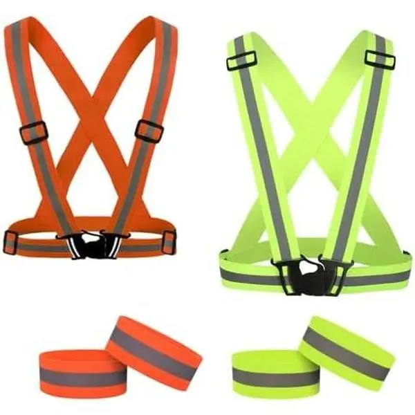 Running Reflective Vest Elastic Adjustable Reflective Vest 2 count with 4 High-Visibility Reflective Belts for Nighttime Running Biking   Walking fits Men Women