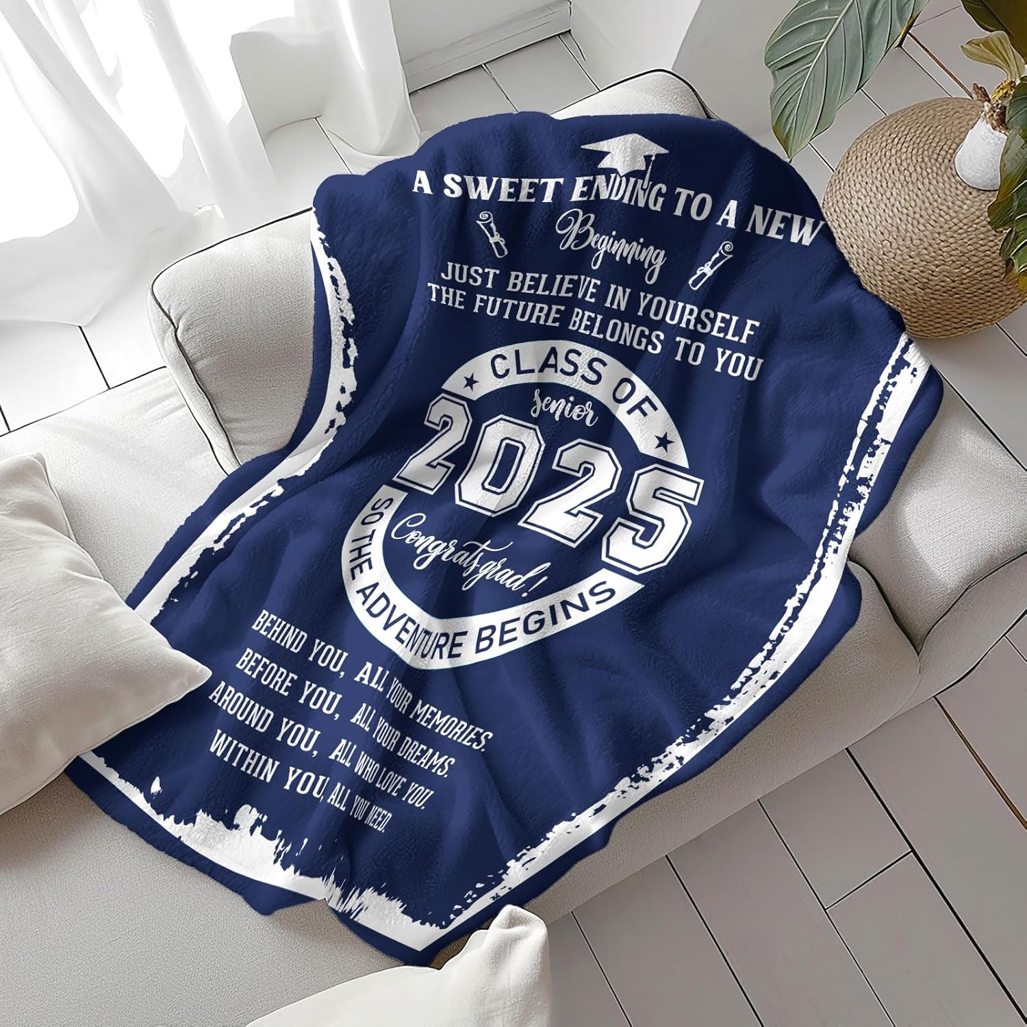 Class of 2025 2026 Graduation Blanket – Thoughtful Gift for Him or Her | Cozy Fuzzy Plush Comfy Flannel Throw Blankets Perfect for High School, College, Masters or PhD Graduates