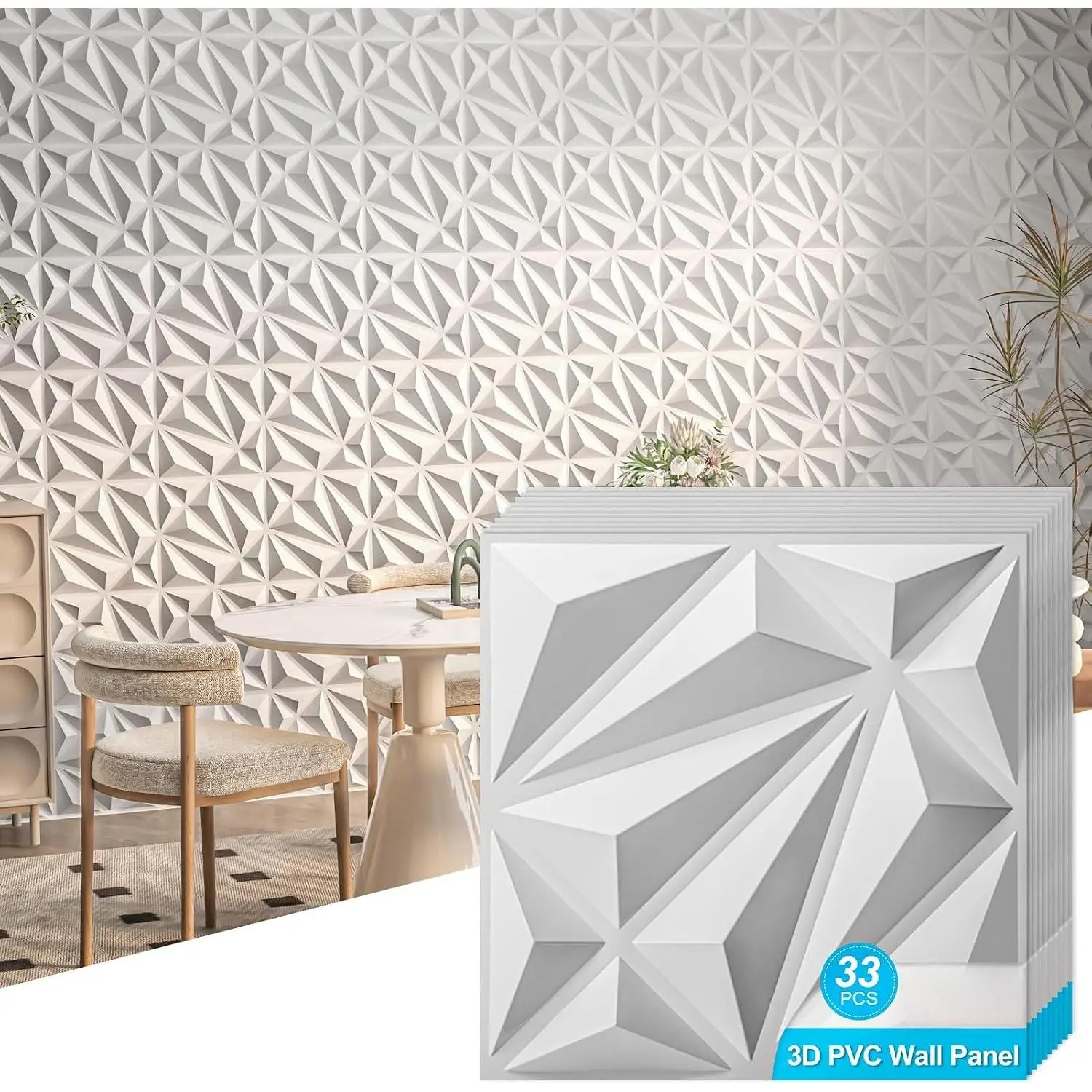 33-Pack  Wall Panel for Interior Wall Décor,  Textured PVC Accent Wall Paneling for Living Room Bedroom Office TV Wall Background, 11.8"x11.8" Cover 32.Sq.Ft., White