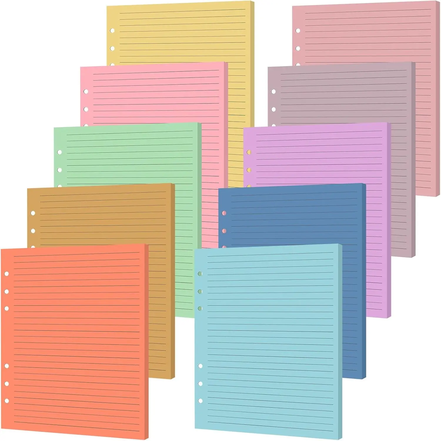 100 Sheets A5 6-Hole Loose Leaf Papers 5.5" x 8.5" Lined Refills Paper Binder Inserts 10 Colorful Line Paper for Mini 6 Ring Binders Junior Size Notebooks for Office School Business  (Candy)