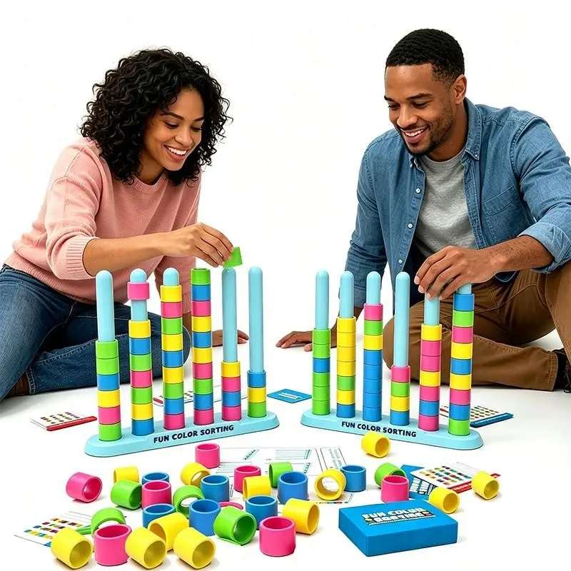 Color Stacking Challenge Game, Fun Color Classification, Includes Challenge Cards, Ideal for Kids Parent-Child Interaction, Family Party Games
