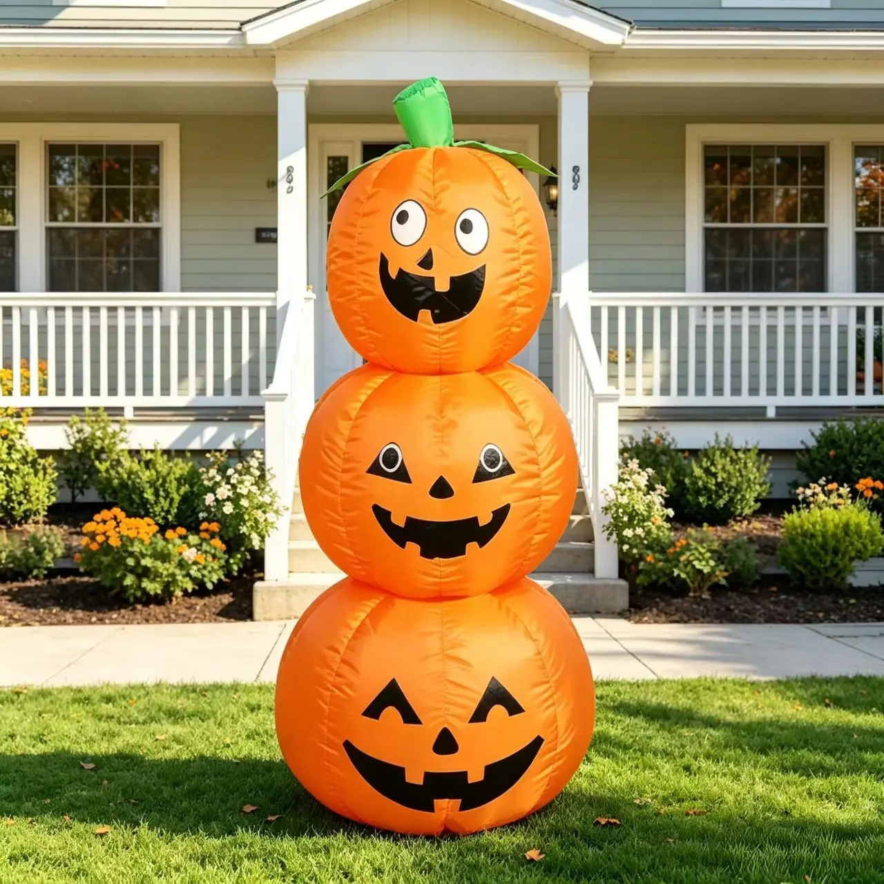 1.2 Meter Stacked LED Glow Pumpkin Inflatable, Halloween Outdoor Garden Decor, Party Atmosphere Glowing Pumpkin Inflatable Decoration