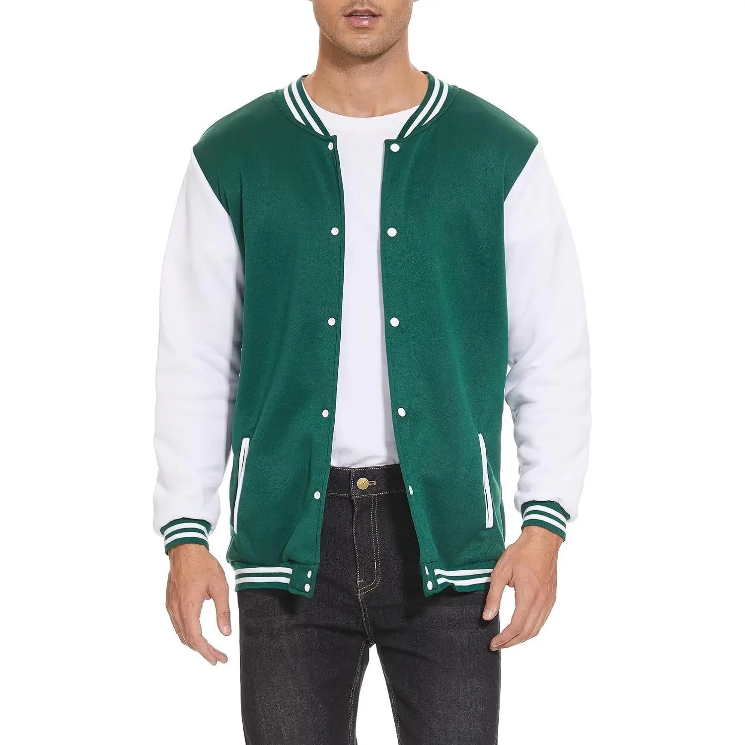 Men's Bomber Jacket Varsity Baseball Jackets Windbreaker Lightweight Slim Fit Button Down Letterman Jacket