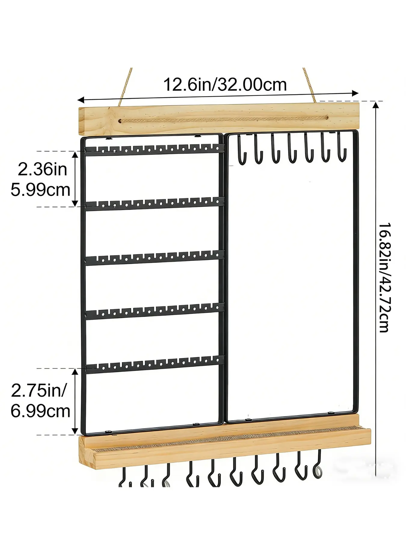 Multi Hook Wall Jewelry Display Holder for Earrings, Necklaces, Bracelets, Organize Your Accessories Stylishly, Space-Saving Design