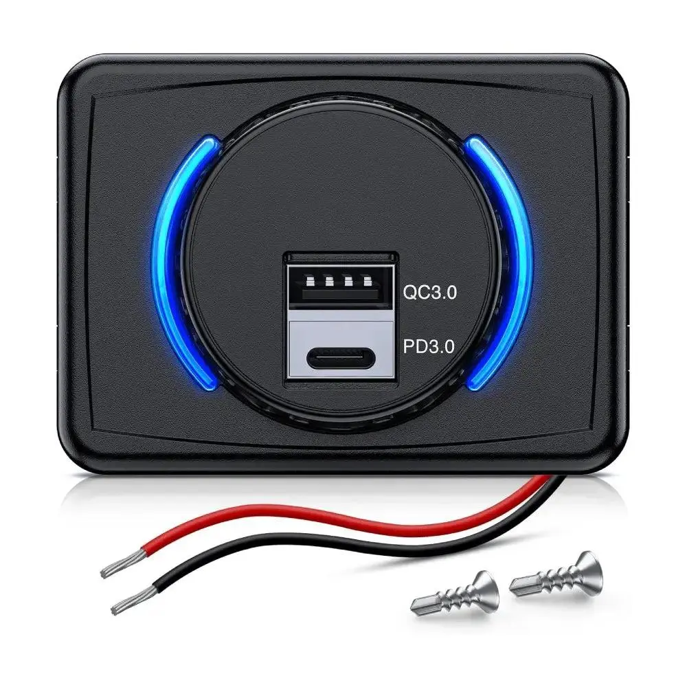 Nilight 12V-24V DC Portable Energy Efficient Car Outlet, PD USB-C Fast Charging, 3A USB Port, LED Light - Car Accessories for Campers