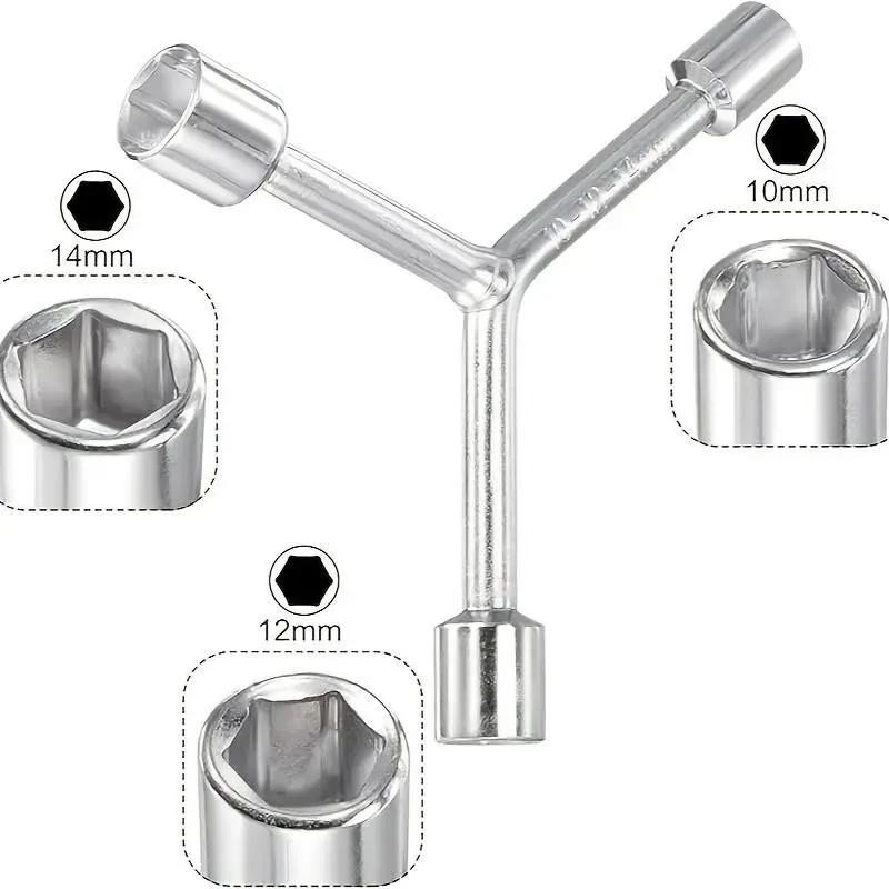 Small Y-Type Triple Socket Wrench, Chrome Vanadium Steel Forged, Compact and Portable, Combines Box Wrench and Socket Wrench, Multi-Use Tool