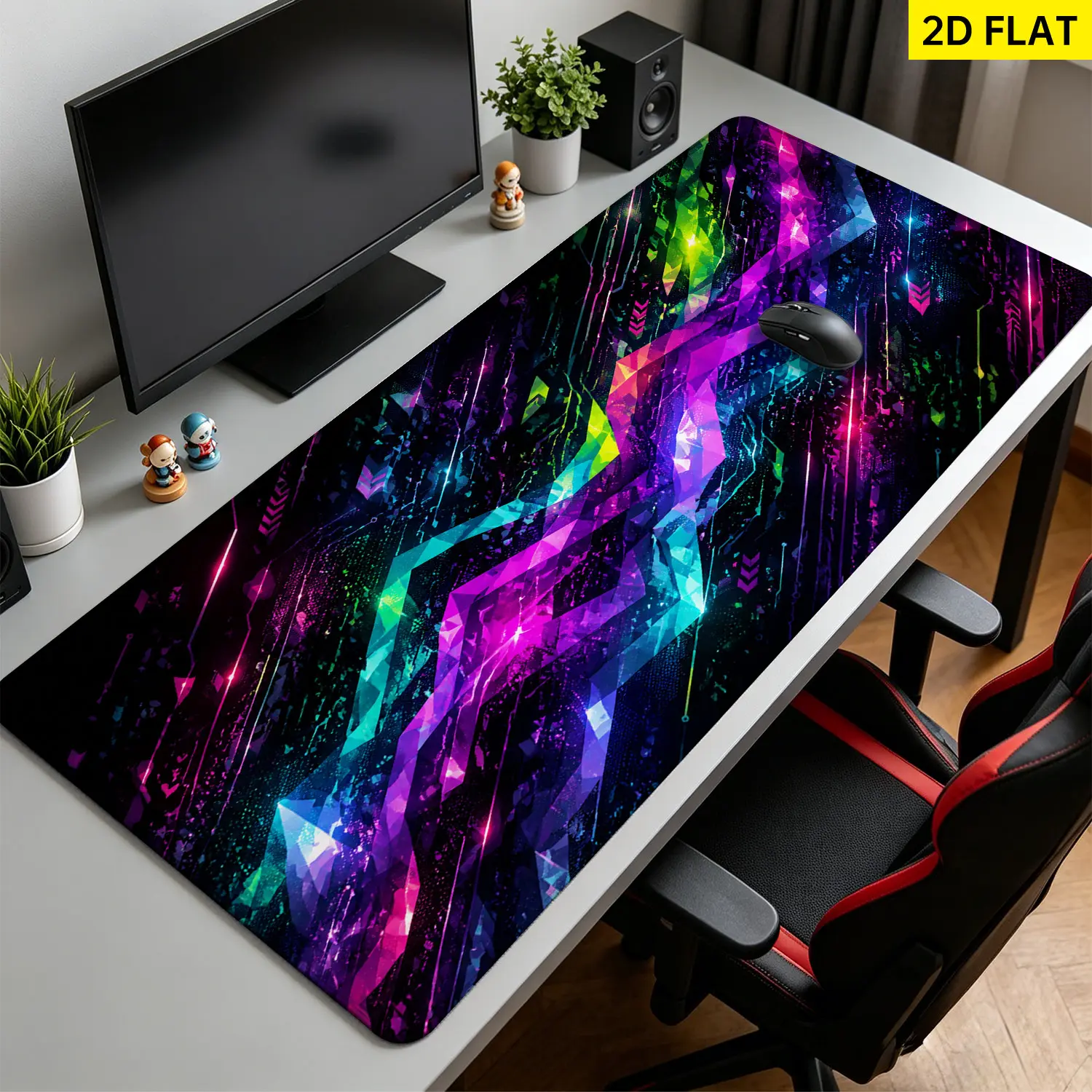 Extra Large Neon Abstract Geometric Pattern Mouse Pad,Non Slip Rubber Pad,Desktop Decoration Drotection Pad,Washable,Lock Edge Multi Size,Premium Multipurpose Mousepad For Gaming,Office,Gift for Family and Friends