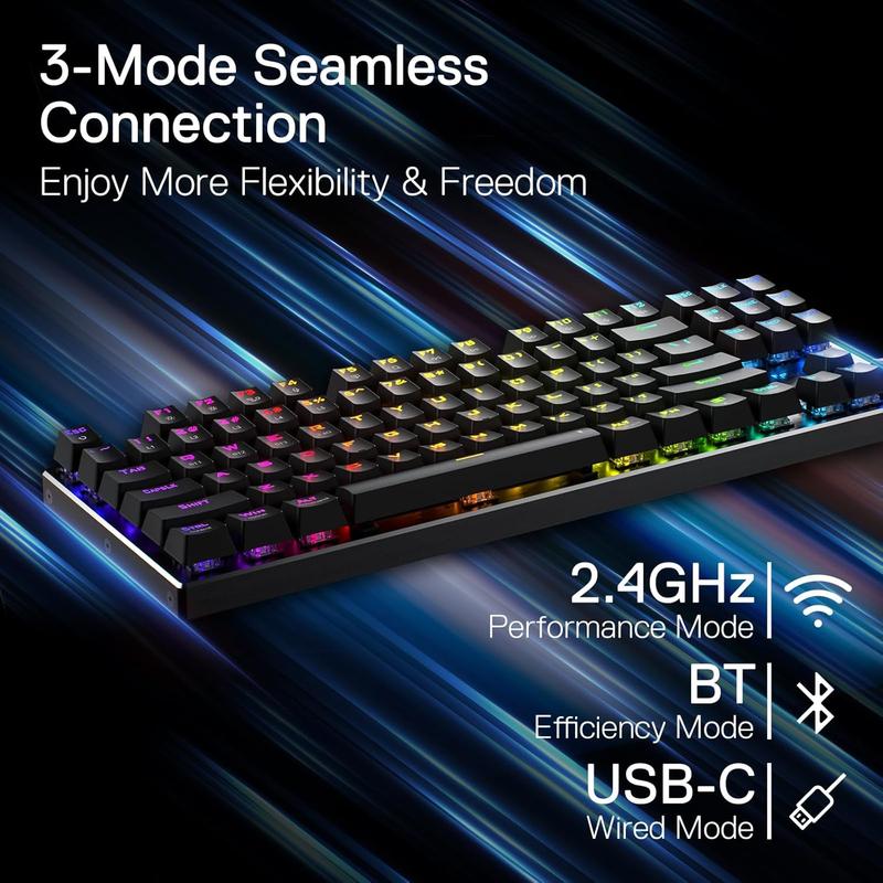 K660RGB-PRO (K556 TKL)  Gaming Keyboard, 80% 87  BT/2.4Ghz Tri-Mode Aluminum Mechanical Keyboard w/ Function , Hot-Swap Sockets & Noise Absorbing Form, Red