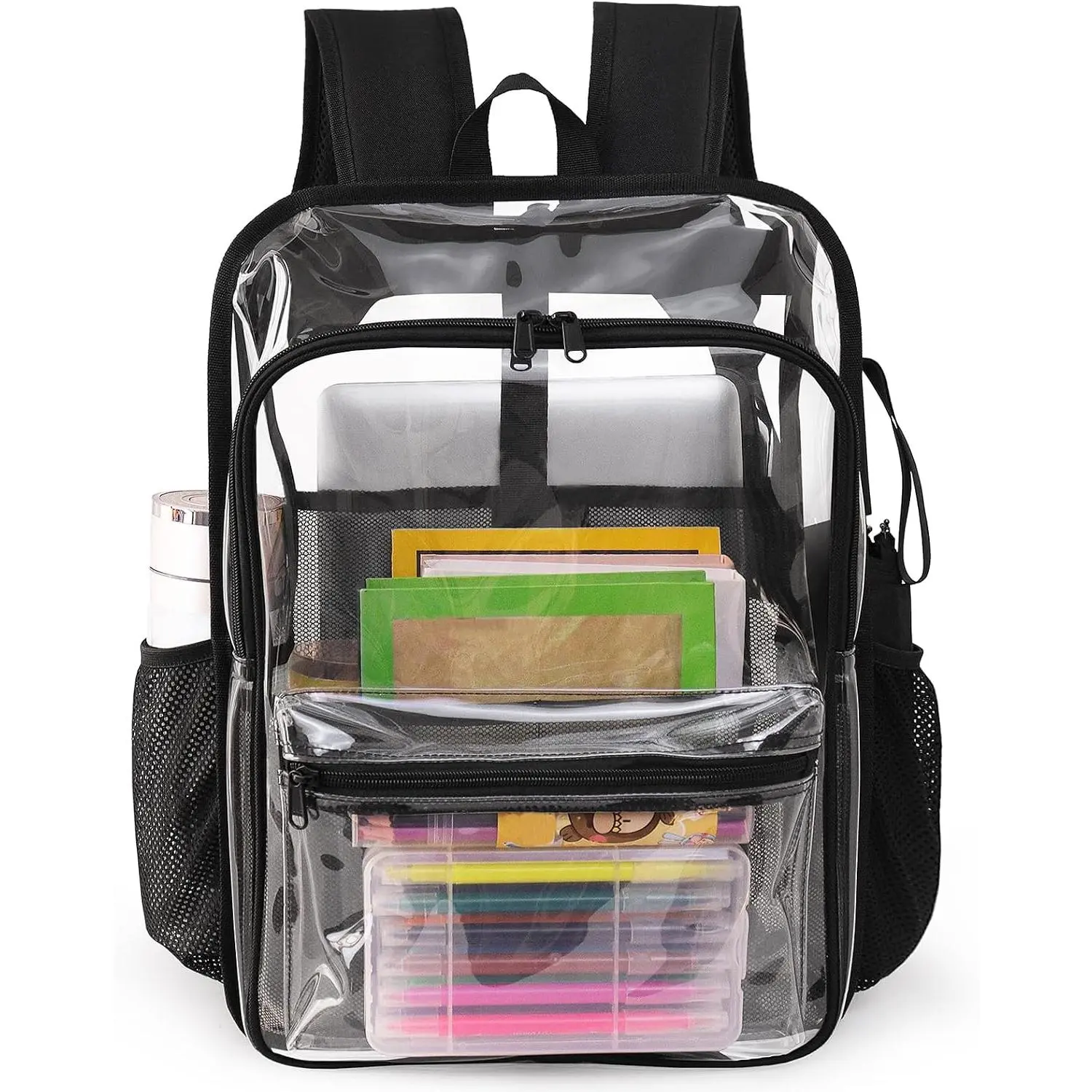 Clear Backpack,15.5 '' Clear Backpacks for School Heavy Duty PVC See Through Bag  Bookbag for Girls & Boys, Black