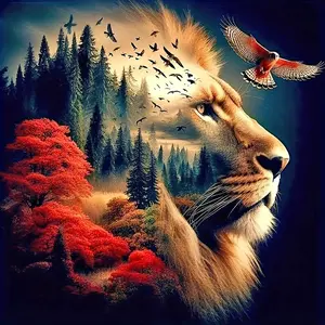 Diy5d Artificial Diamond Painting Lion and Eagle, Frameless Canvas Art, Perfect for Beginners, Home Office Decor, Ideal Gift for Holidays