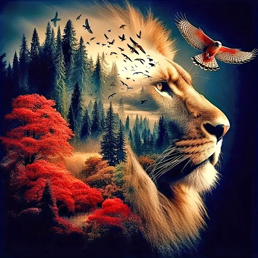 Diy5d Artificial Diamond Painting Lion and Eagle, Frameless Canvas Art, Perfect for Beginners, Home Office Decor, Ideal Gift for Holidays