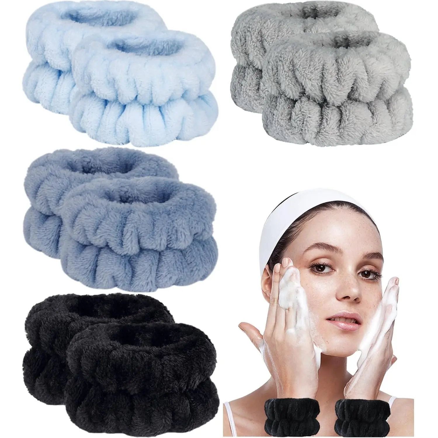 8pcs Wrist Bands for Washing Face, Arm Face Wash Wristbands, Wrist Towels Cuffs for Washing Face, Wrist Water Catcher, Microfiber Spa Skincare Sweat Wristbands for Women