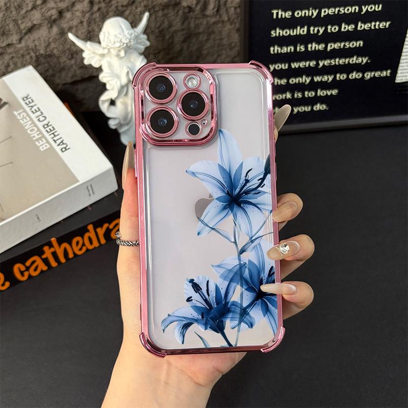 Blue Lily Whisper for Phone Phone Case for iPhone 17/16/15/14/13/12/11/xs/xs max/xr/Samsung/S22/S23/S24/S25PLUS  FE ULTRA  EDGEElegant White Floral Soft TPU Shockproof Protective Cover Gift