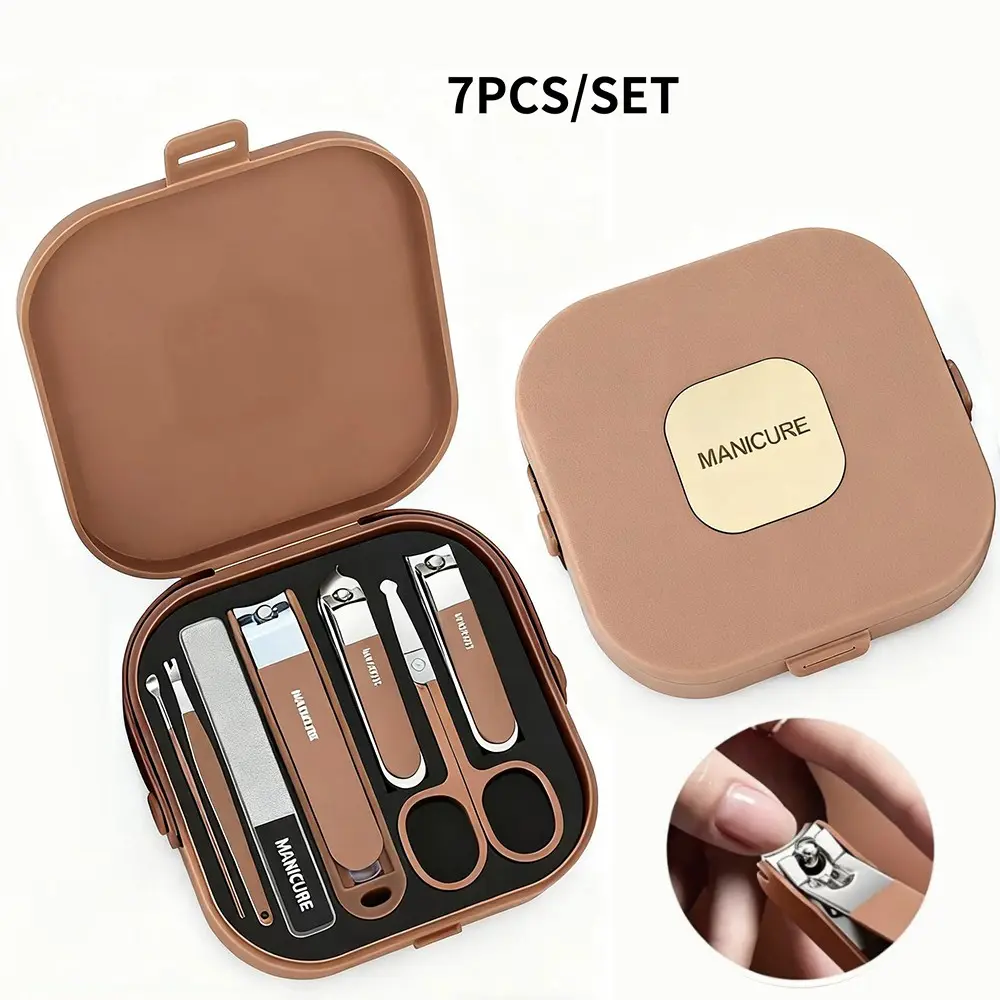 Portable Nail Manicure Kit 7 In 1 Pedicure Tools With Storage Case Compact Nail Clipper Set For Travel Household Nail Grooming