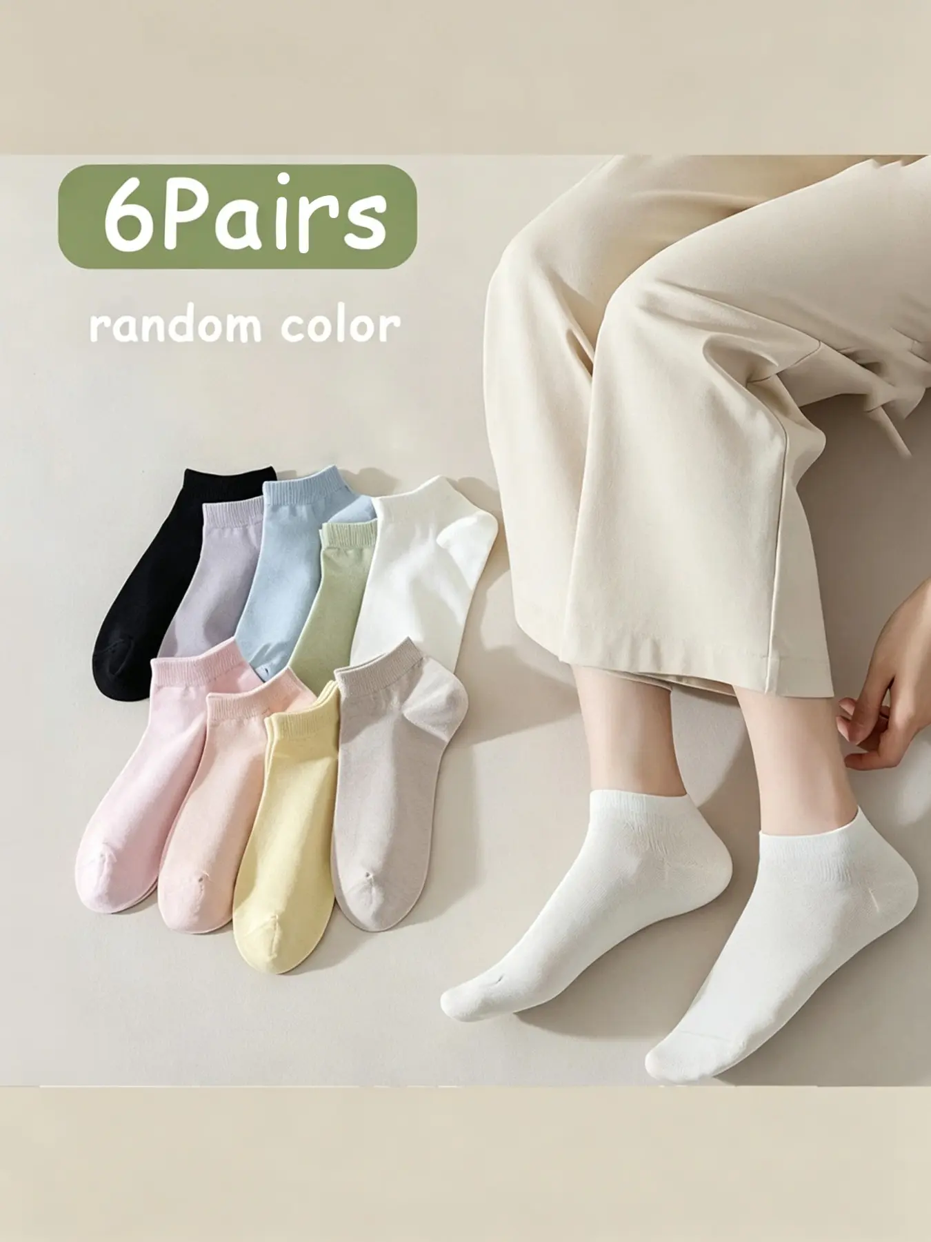 🔥 6 Pairs Multicolor  Ankle Socks, Soft Breathable Low Cut Casual Socks for Women, Cute Pastel Color Daily Socks in Random Colors, Essential Wardrobe Staple