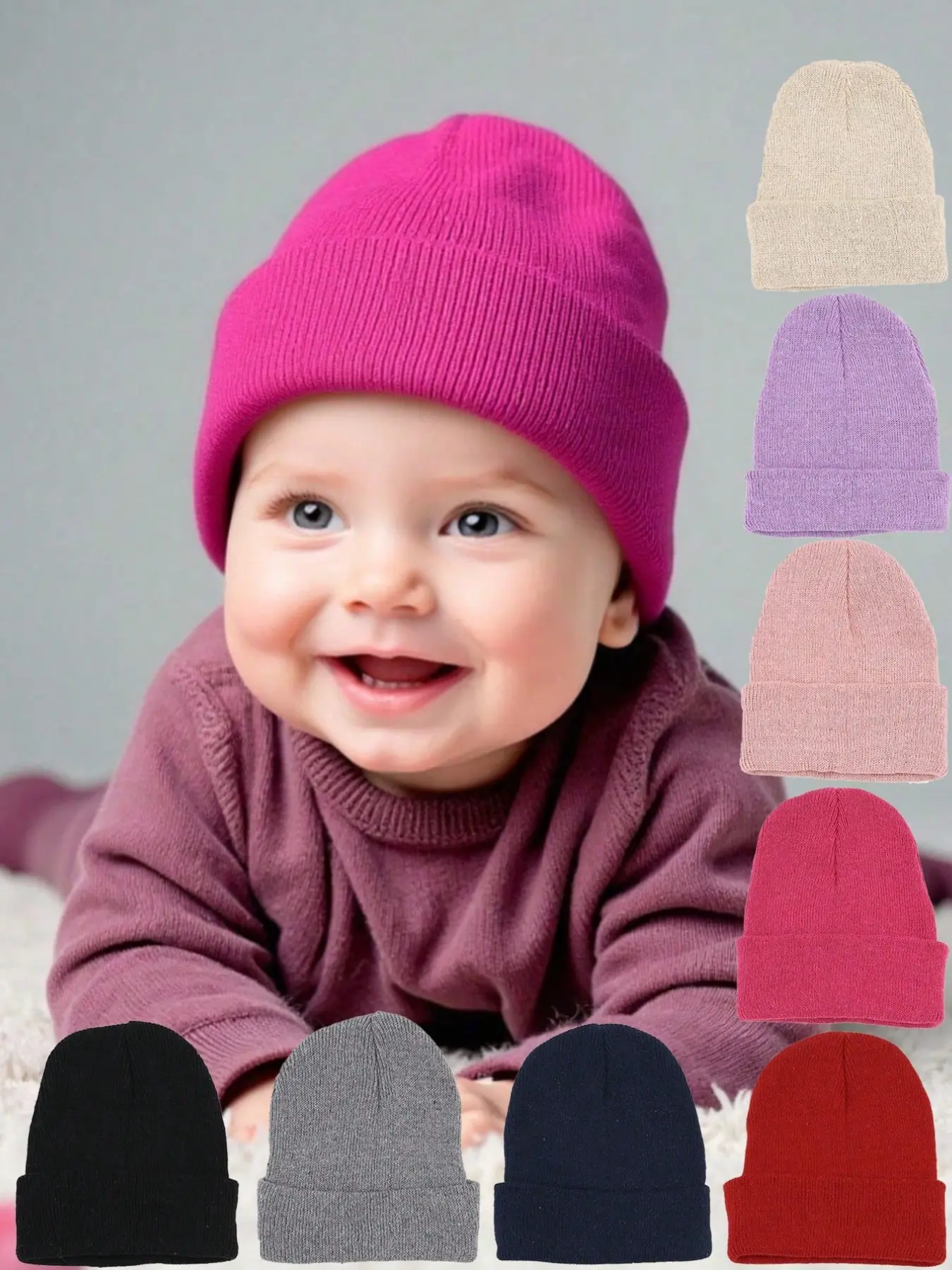 1PC Baby Knit Beanie, Infant Cuffed Skull Cap, Toddler Warm Daily Hat, Solid Color Soft Headwear For 0-3 Years Old, Suitable For Outdoor Walks, Daily Outing, Baby Shower Gift