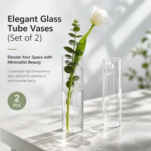 2Pcs Simple Transparent Glass Vases. Made of high-transparency crystal clear material, can be placed on table or hung up. Perfect for home, wedding and office decoration.