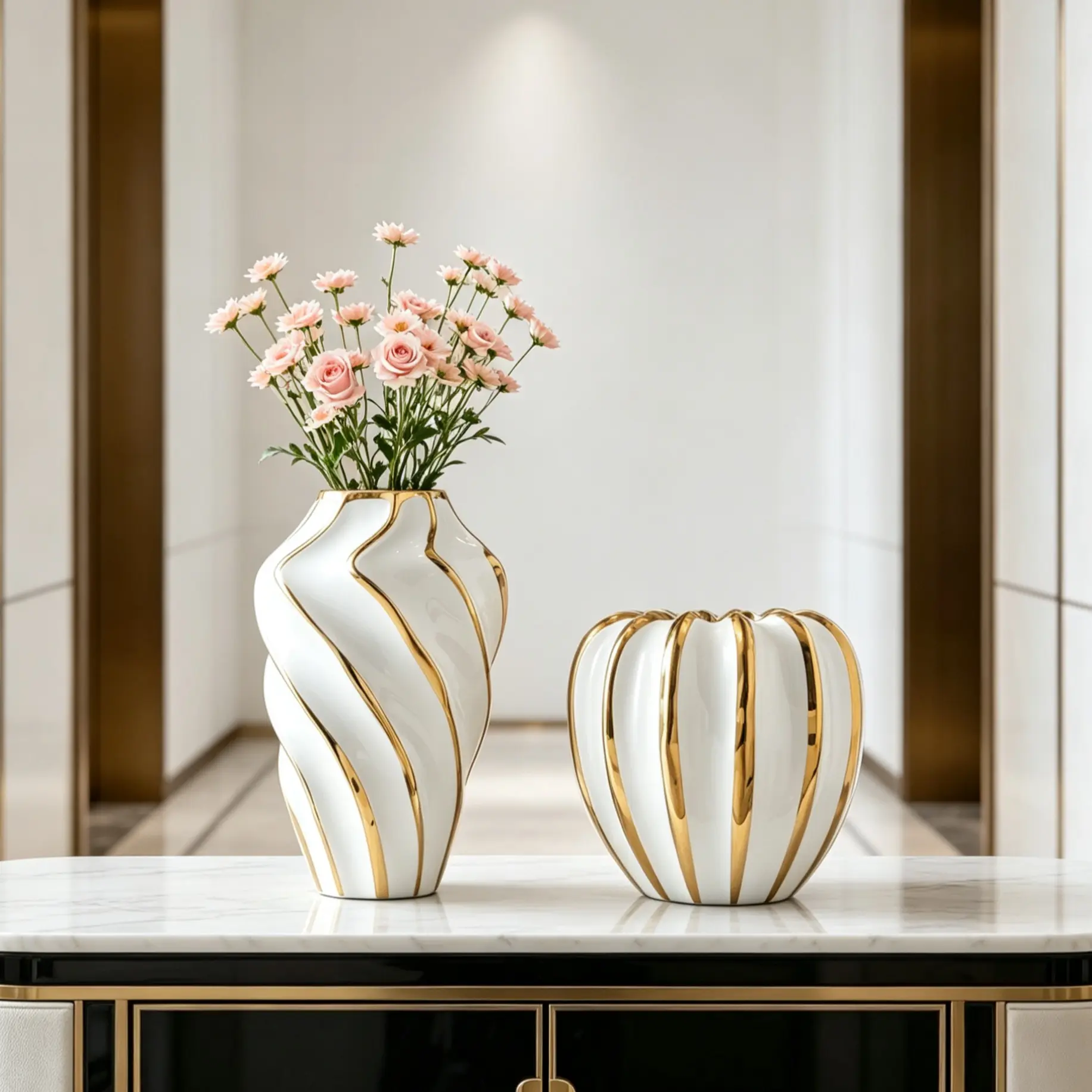Ceramic Flower Vase, Plating, Modern Luxury Wavy Texture Decorative Vase, Luxurious Centerpieces Vases, Ideal for Home Living Room Dining Table Decoration