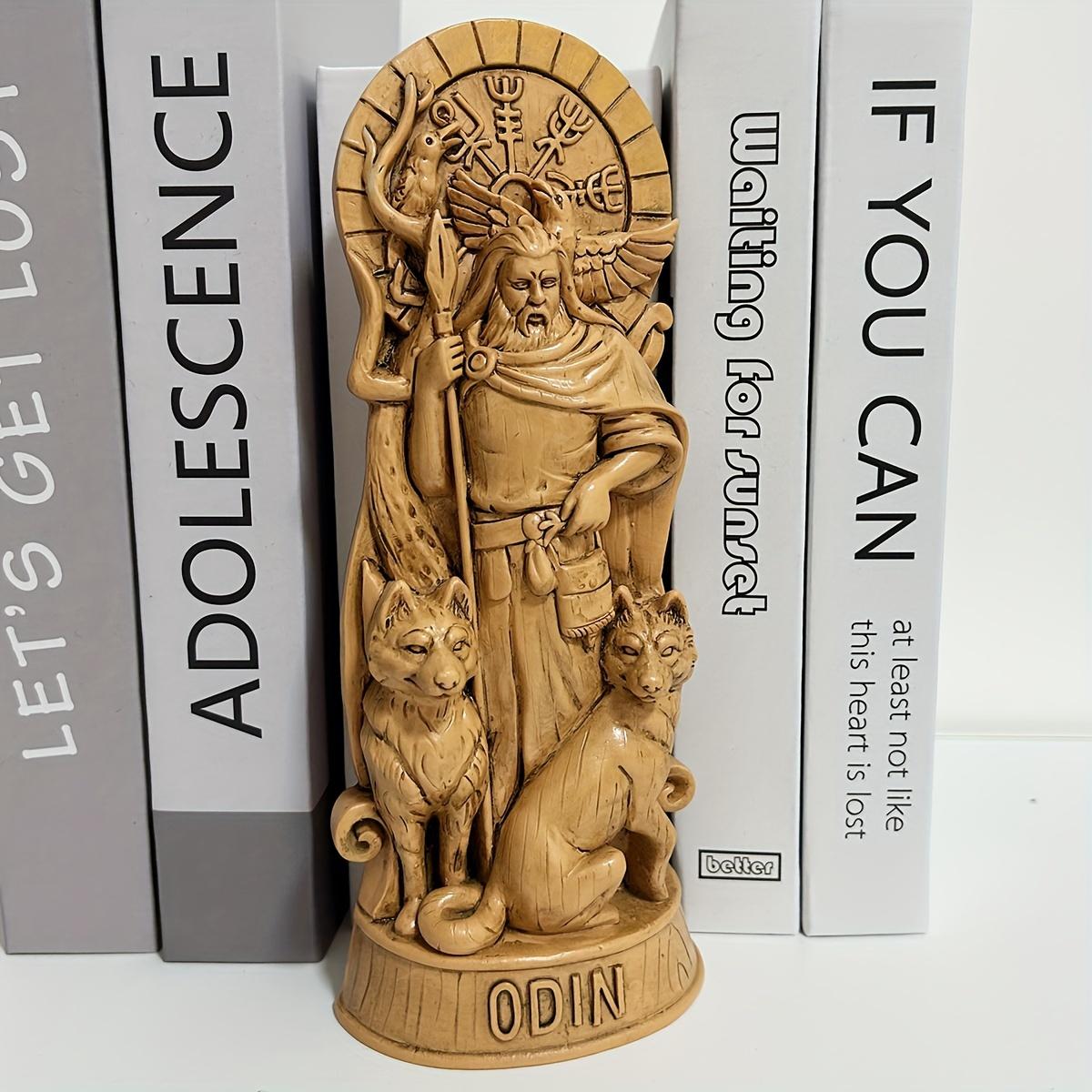 Odin Norse God Resin Statue - Viking Altar Mythology Wood Carving Style, Versatile Indoor/Outdoor Home Decor
