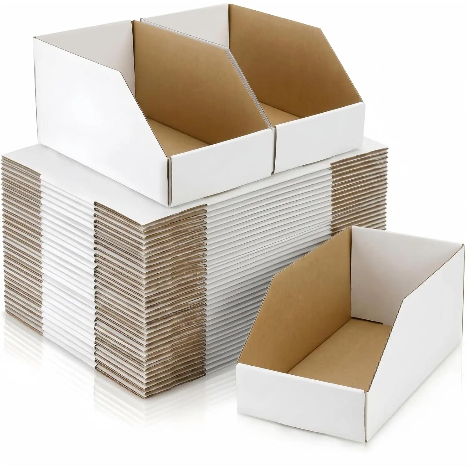 Lightweight 35-Pack Cardboard Storage Bins, 12"x6"x4.5" White Corrugated Open-Top Boxes, Pantry Shelf Organizers for Parts & Snacks, Ideal for Home & Garage Use, Easy Assembly