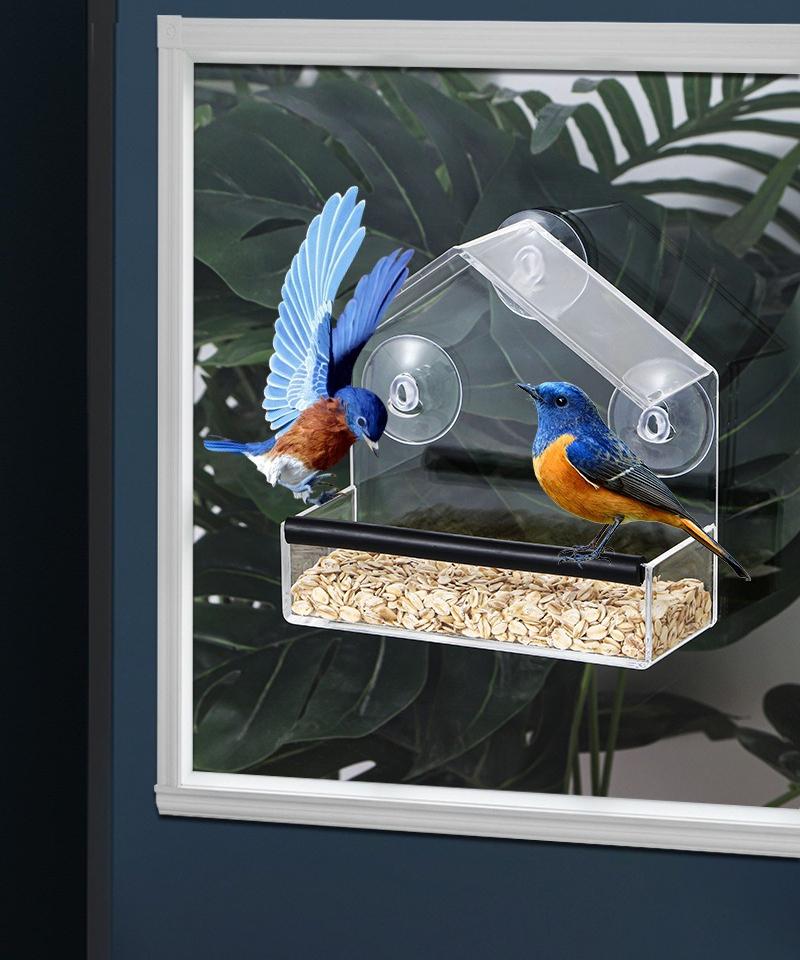 Acrylic Window Bird Feeder with Strong Suction Cups, Transparent No-Drill Hanging Bird Feeder for Outdoor Garden, Backyard Bird Watching, Easy Install Pet Supplies