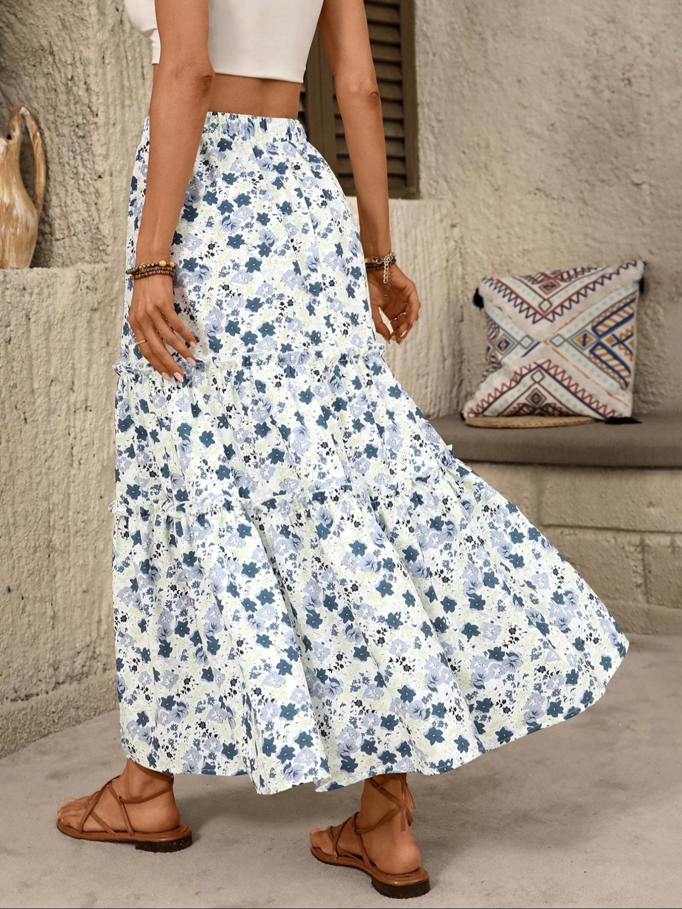 Women's Ditsy Floral Print Long, Elegant Fashion Casual A Line Vintage Skirt for Daily Holiday Vacation Wear, Ladies Bottoms for Summer