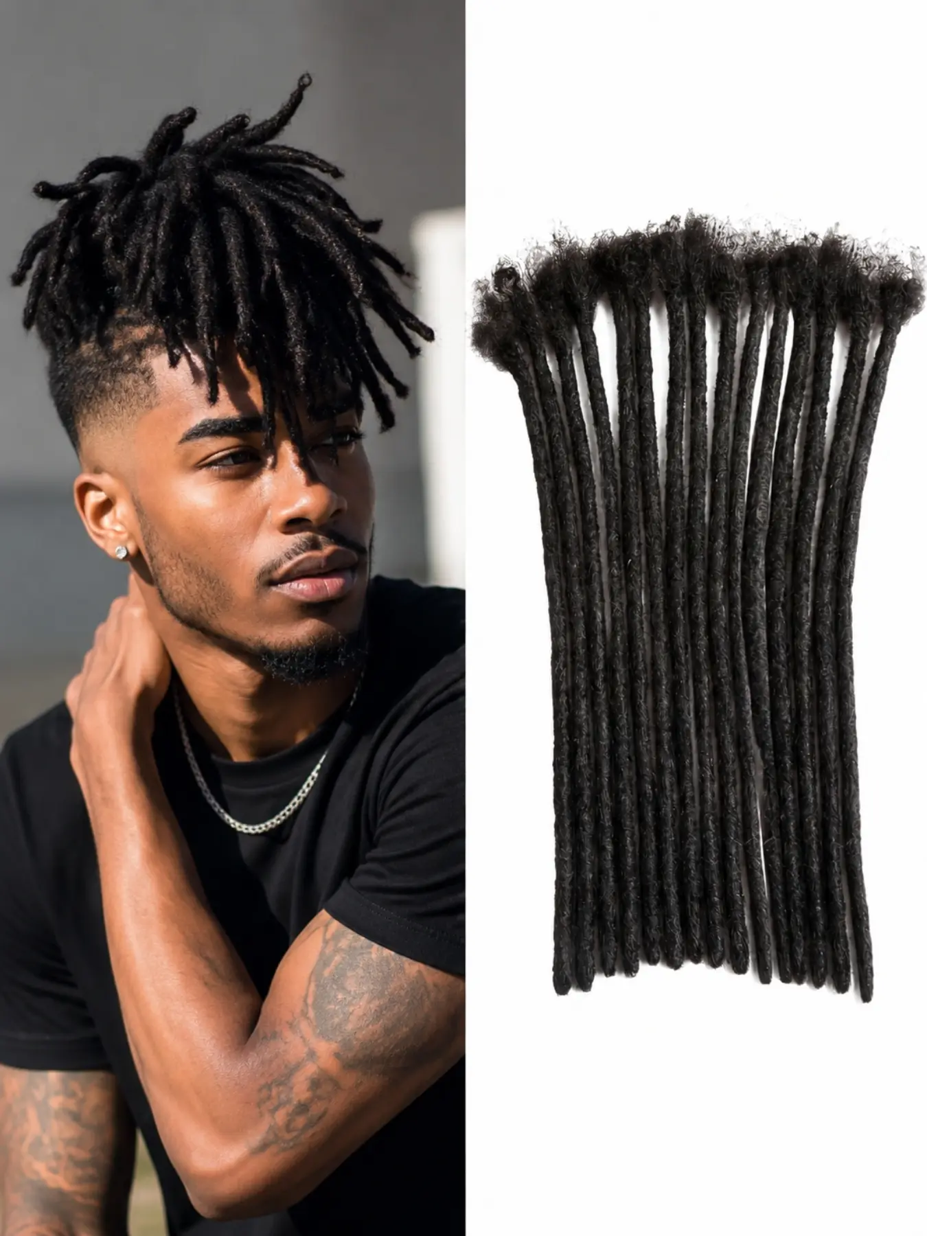30pcs Human Hair Dreadlock Extensions Natural Black Faux Locs Crochet Braiding Hair Long Locs For Women Men