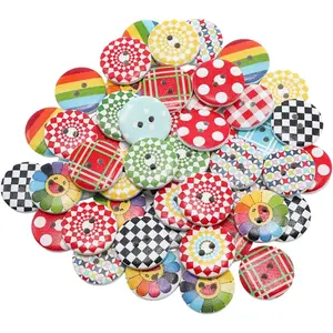 Assorted MixedColor Buttons for Crafts and Clothes, 3/4 Inch Large Wooden Button for Sewing, 50 Pcs Bulk Buttons