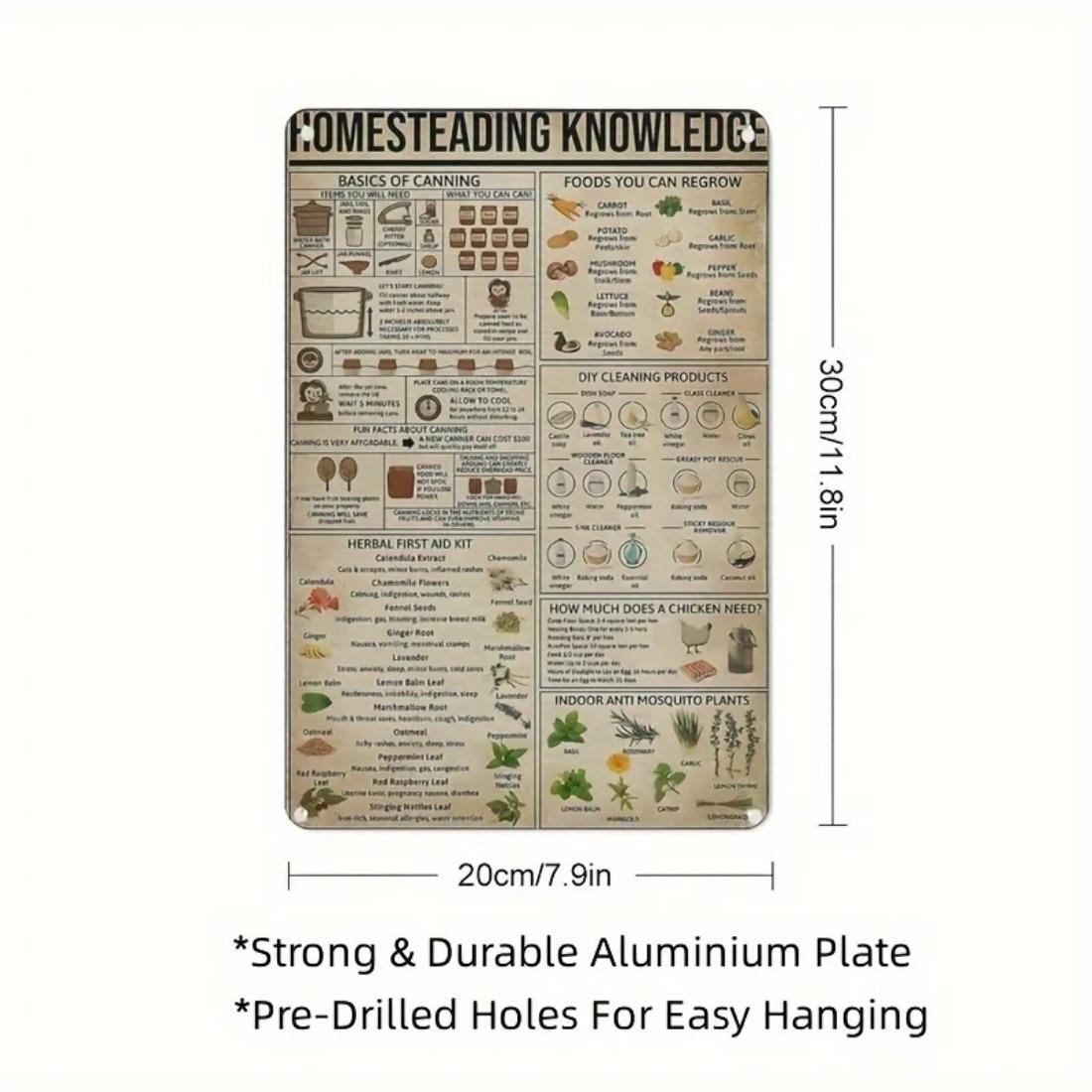 Home Knowledge Metallic Sign, Yard Sign, Herbal First Aid Kit and Basics of Canning School Farm, Garden Decoration Supplies for Home Farm House