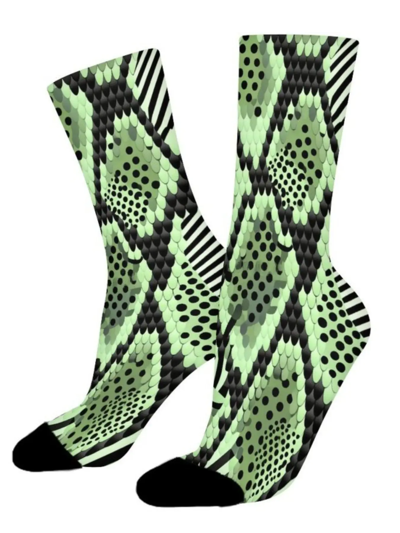 1 Pair Unisex Outdoor Socks, Snake Scale Texture & Unique Natural Style Print, Comfortable Breathable, Fashionable Daily Wear