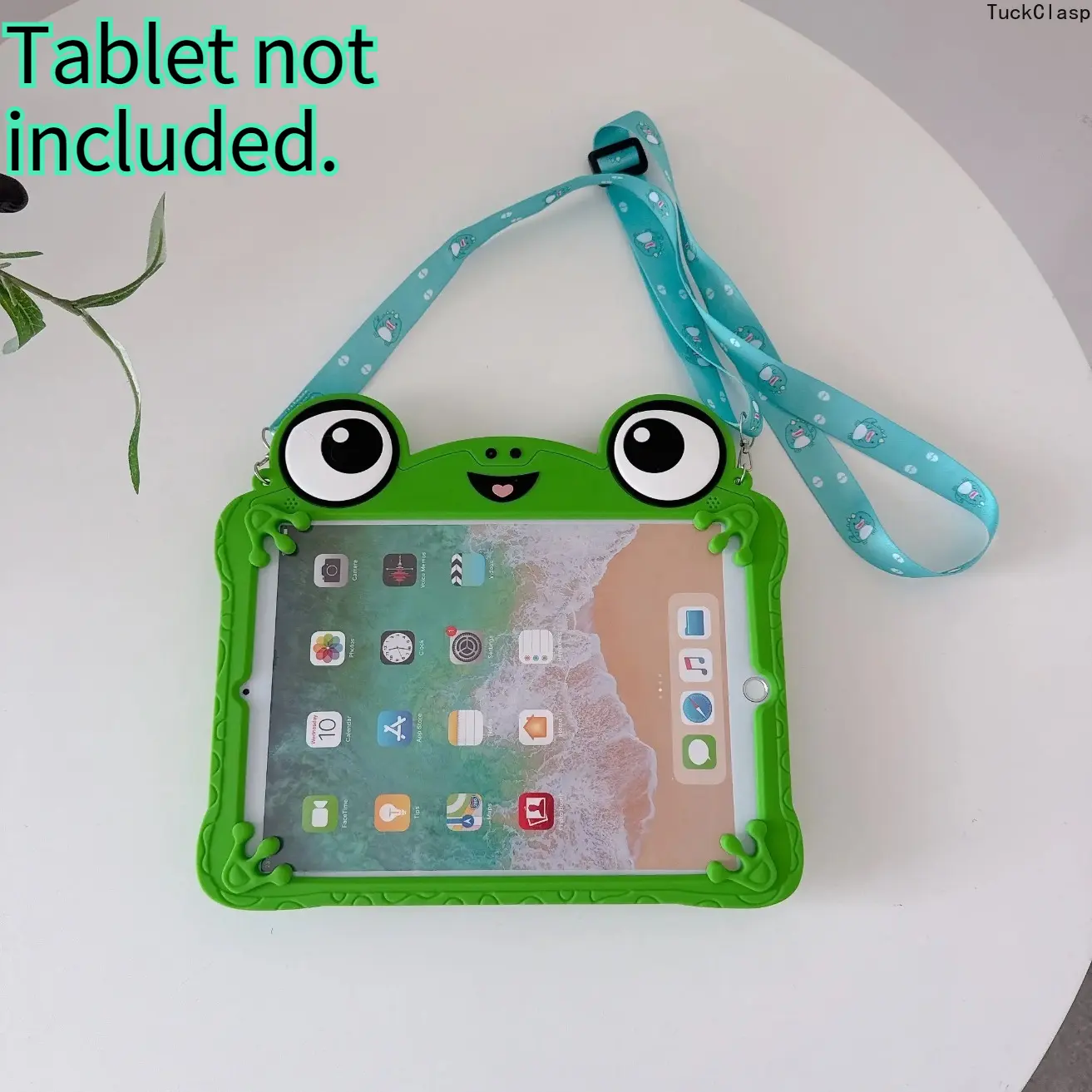 Cute Frog Kids Tablet Case, Soft Silicone Protective Cover with 360° Rotating Stand, Cartoon Design Compatible with iPad 7th-10th Gen & iPad Air 11 Inch (Tablet Not Included)