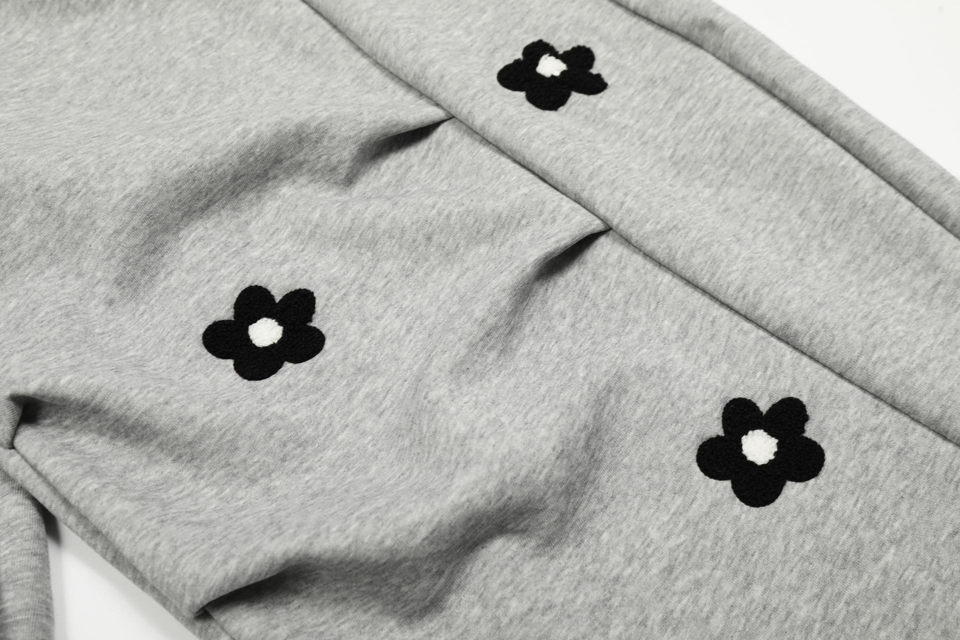 2026 Spring Collection Sweet and Cool Style Floral Embroidery Drawstring Loose Slimming Casual Sports Pants Wide-Leg Sweatpants for Women Menswear Trouser