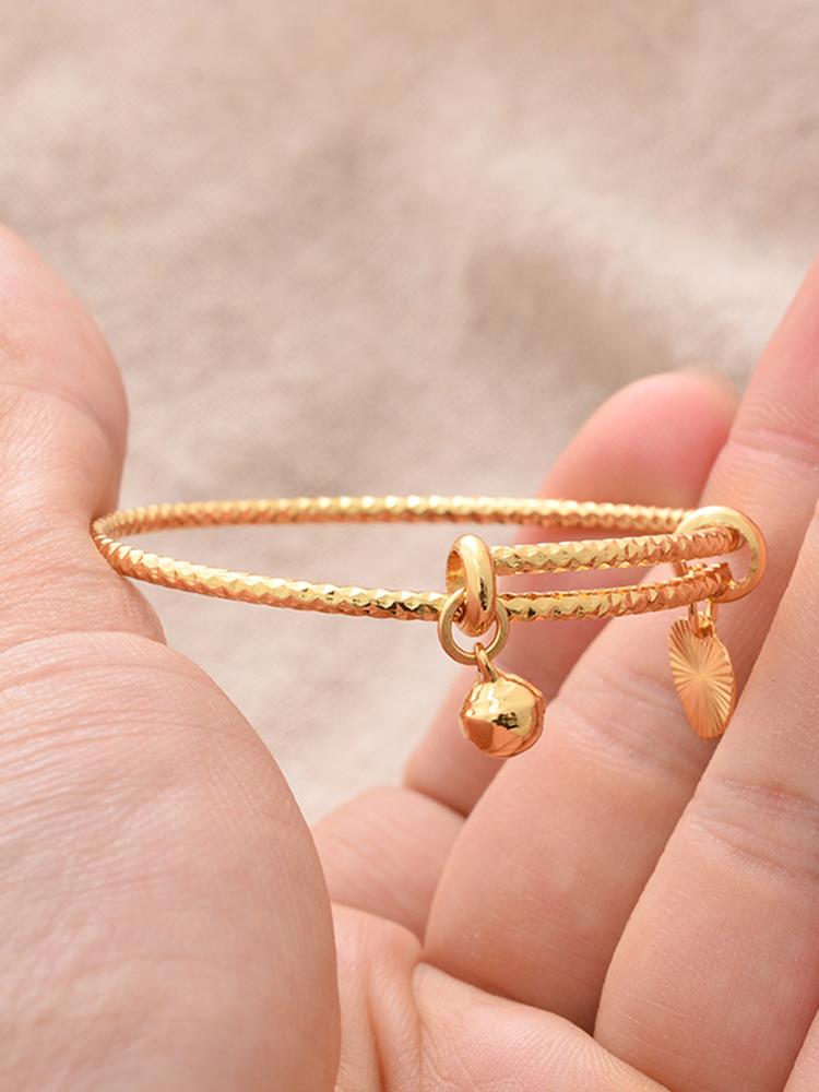 Gold Color Bangle for Girls/Baby/Kids Charm Gypsophila Bracelet Small Bell  Heart Jewelry Child Christmas Gifts